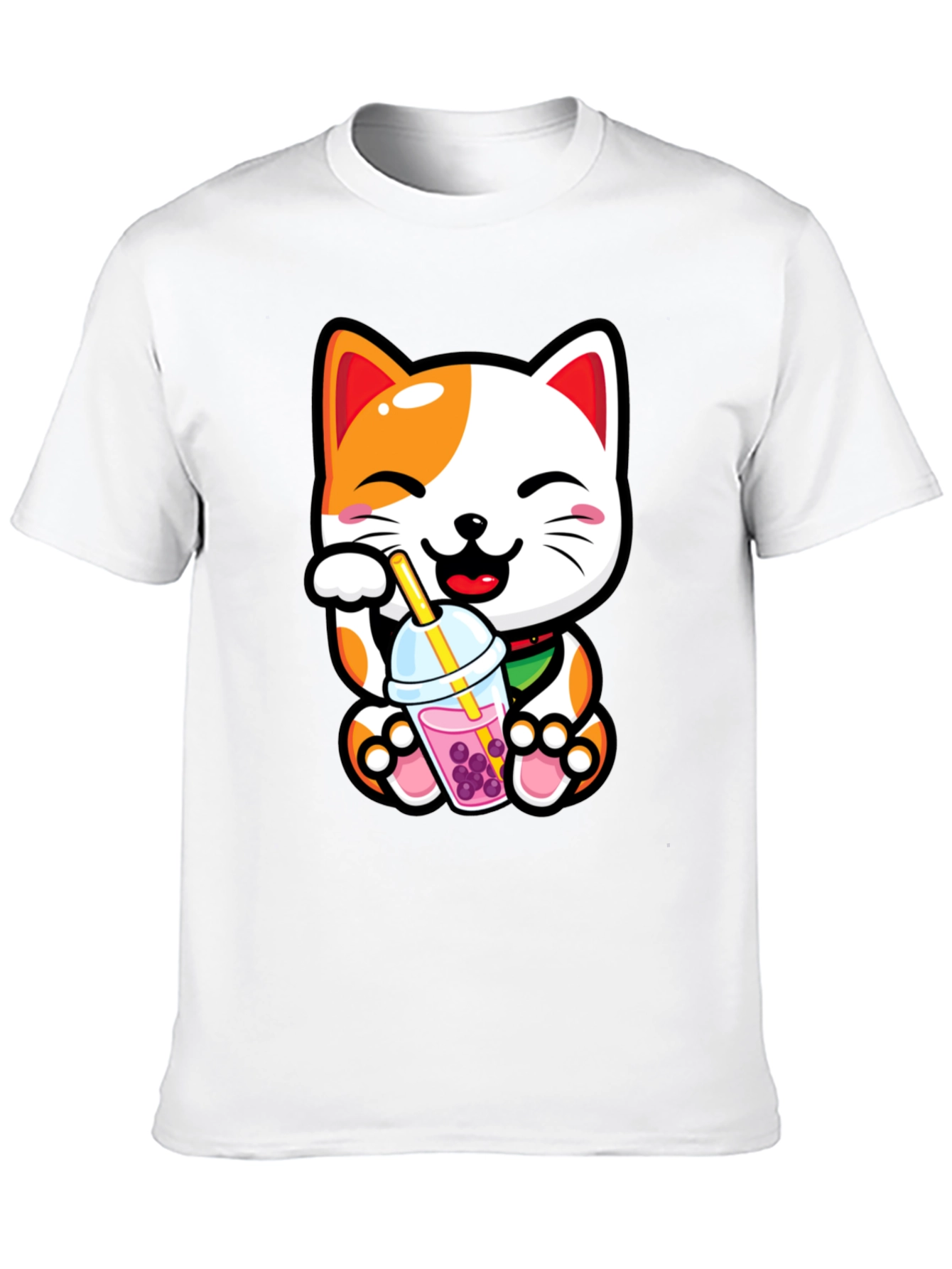 Black Kawaii Cat Boba Tea Graphic Tee view 10