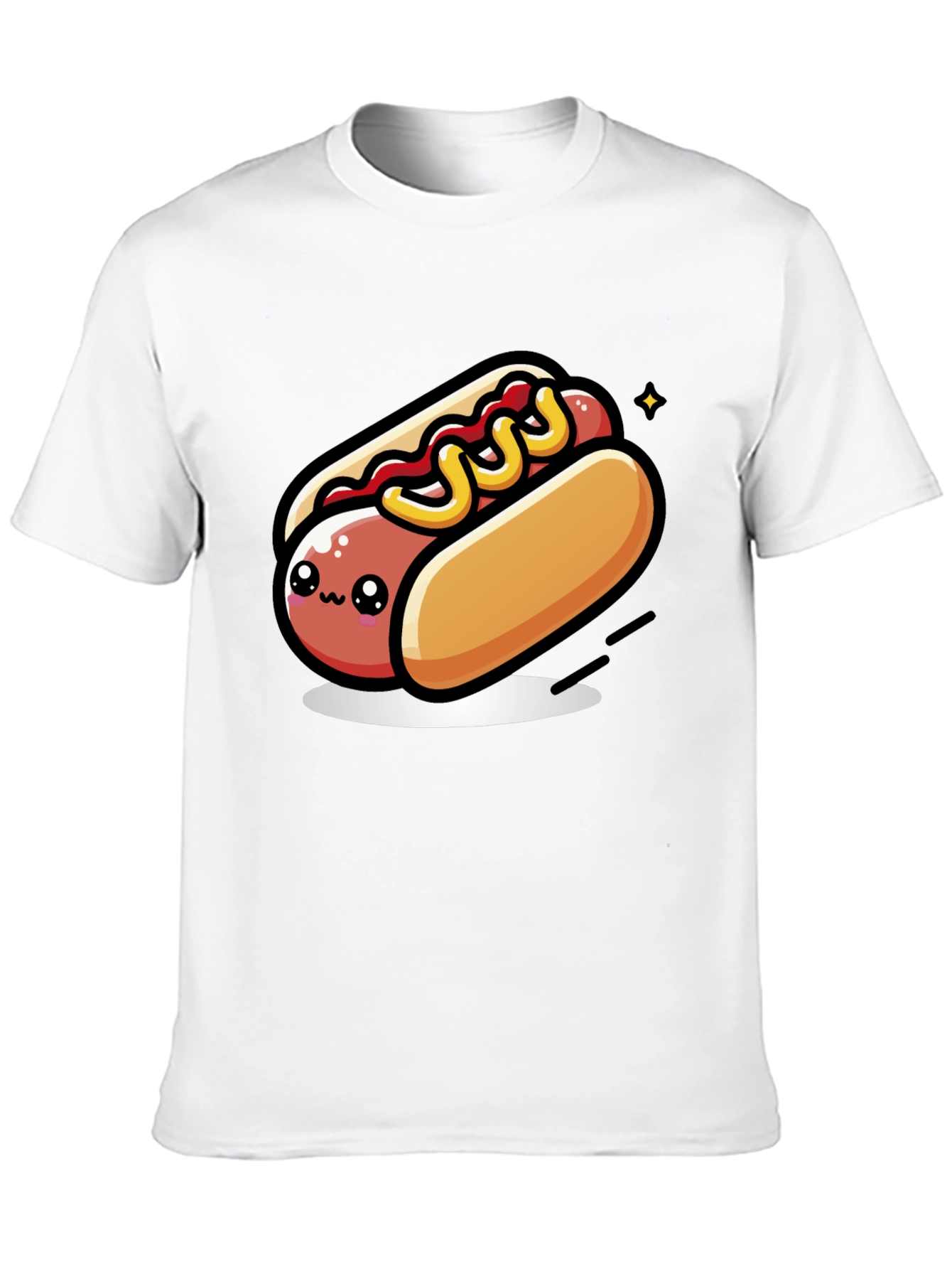 Black Cute Hotdog Cartoon T-Shirt - Black view 10