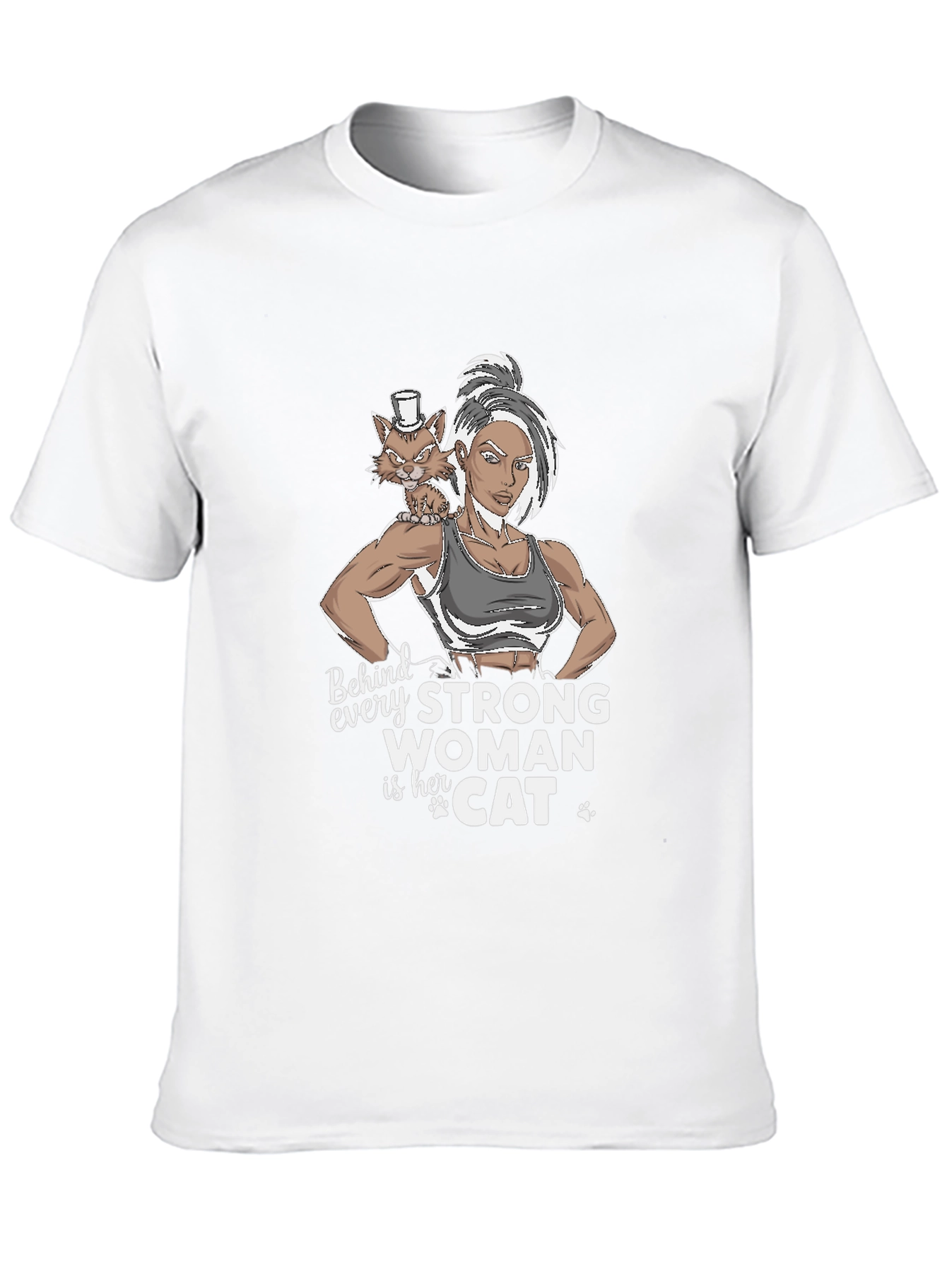 Black Strong Woman & Cat Graphic T-Shirt view 10