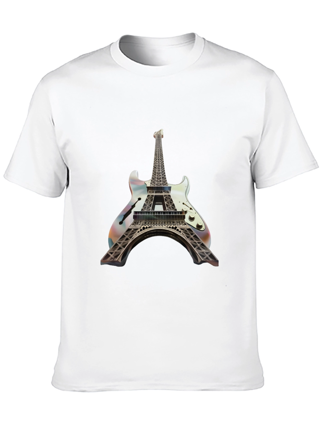 Black Eiffel Tower Guitar T-Shirt - Unique Design view 10