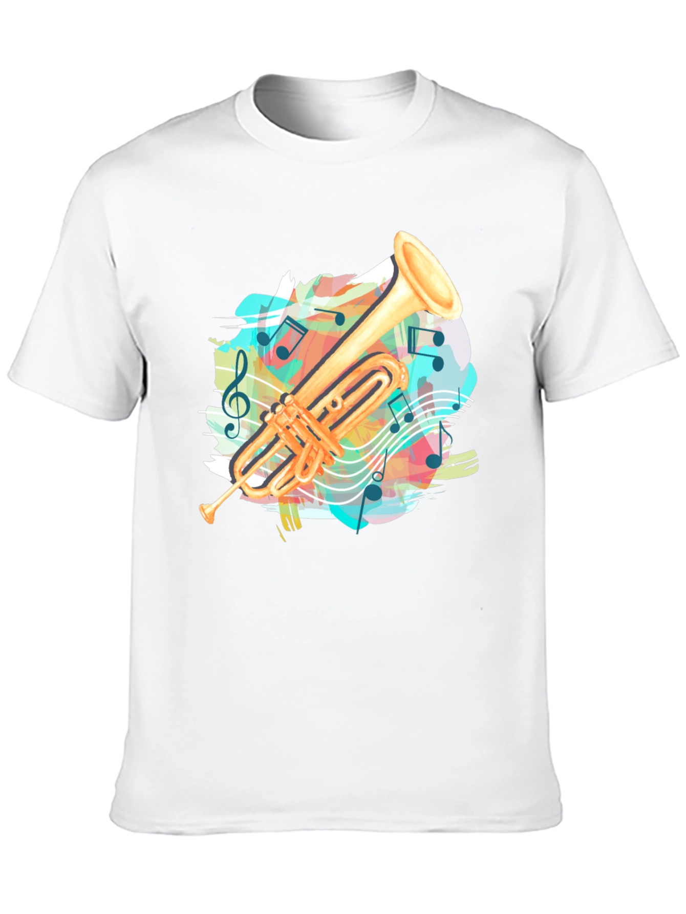 Black Trumpet Music Notes Graphic Tee - Black Casual T-Shirt view 10