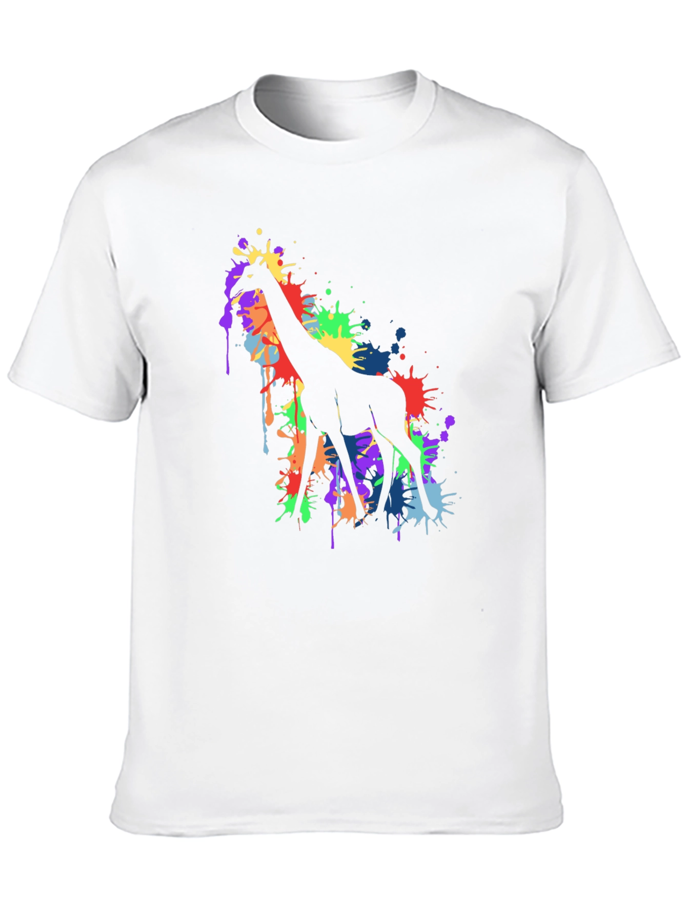 Black Colorful Giraffe Splatter Art Graphic Tee - Black view 10