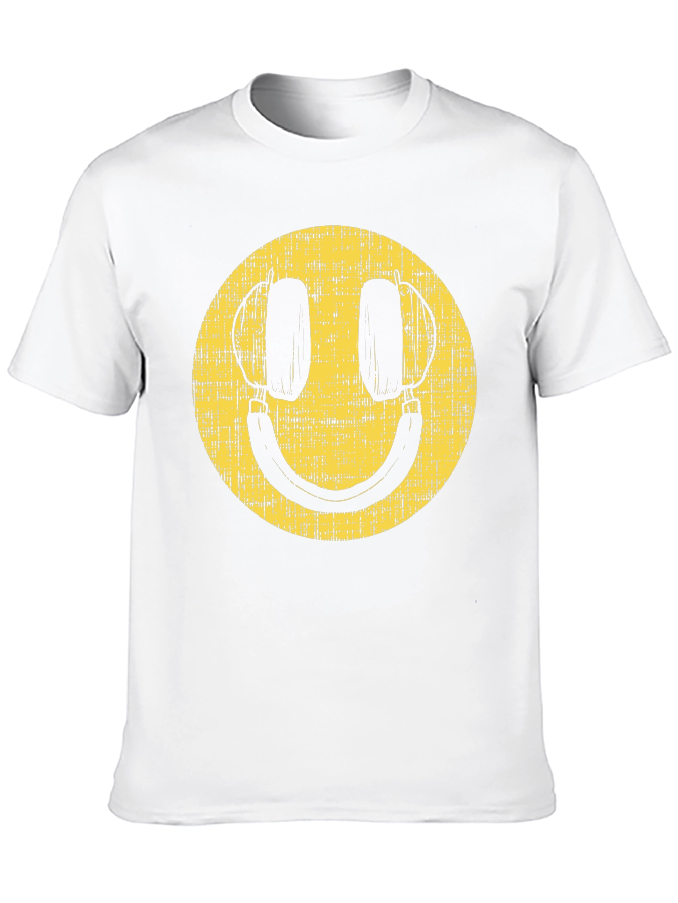 Black Retro Smiley Face Headphones Black T-Shirt view 10