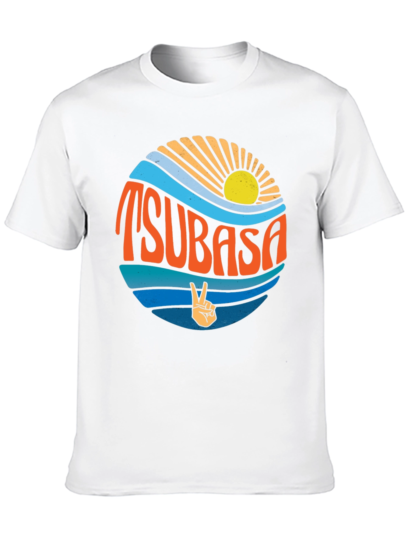 Black Tsubasa Graphic Tee - Retro Sun & Peace Sign T-Shirt view 10