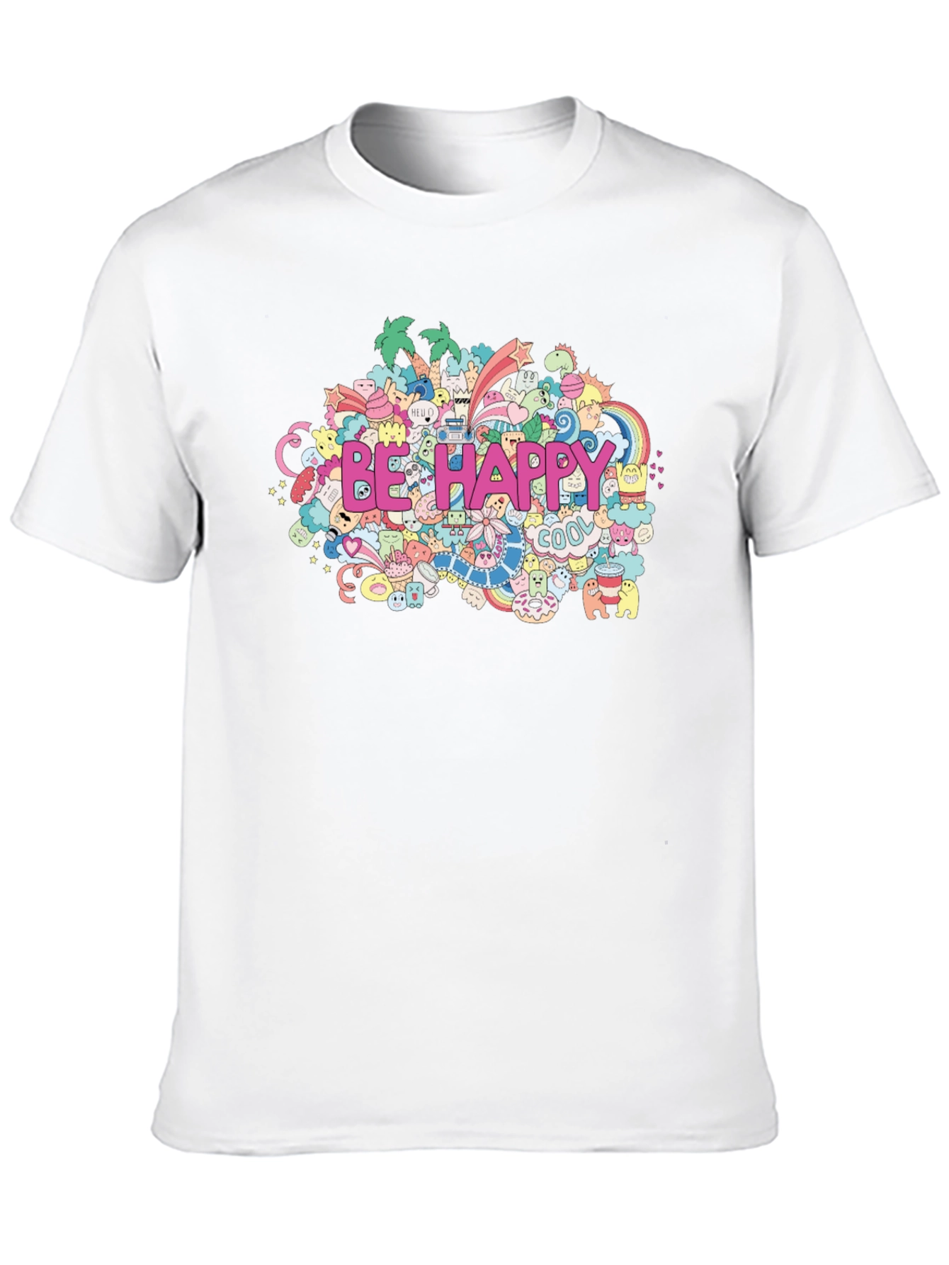 Black Be Happy Doodle Art Black T-Shirt view 10
