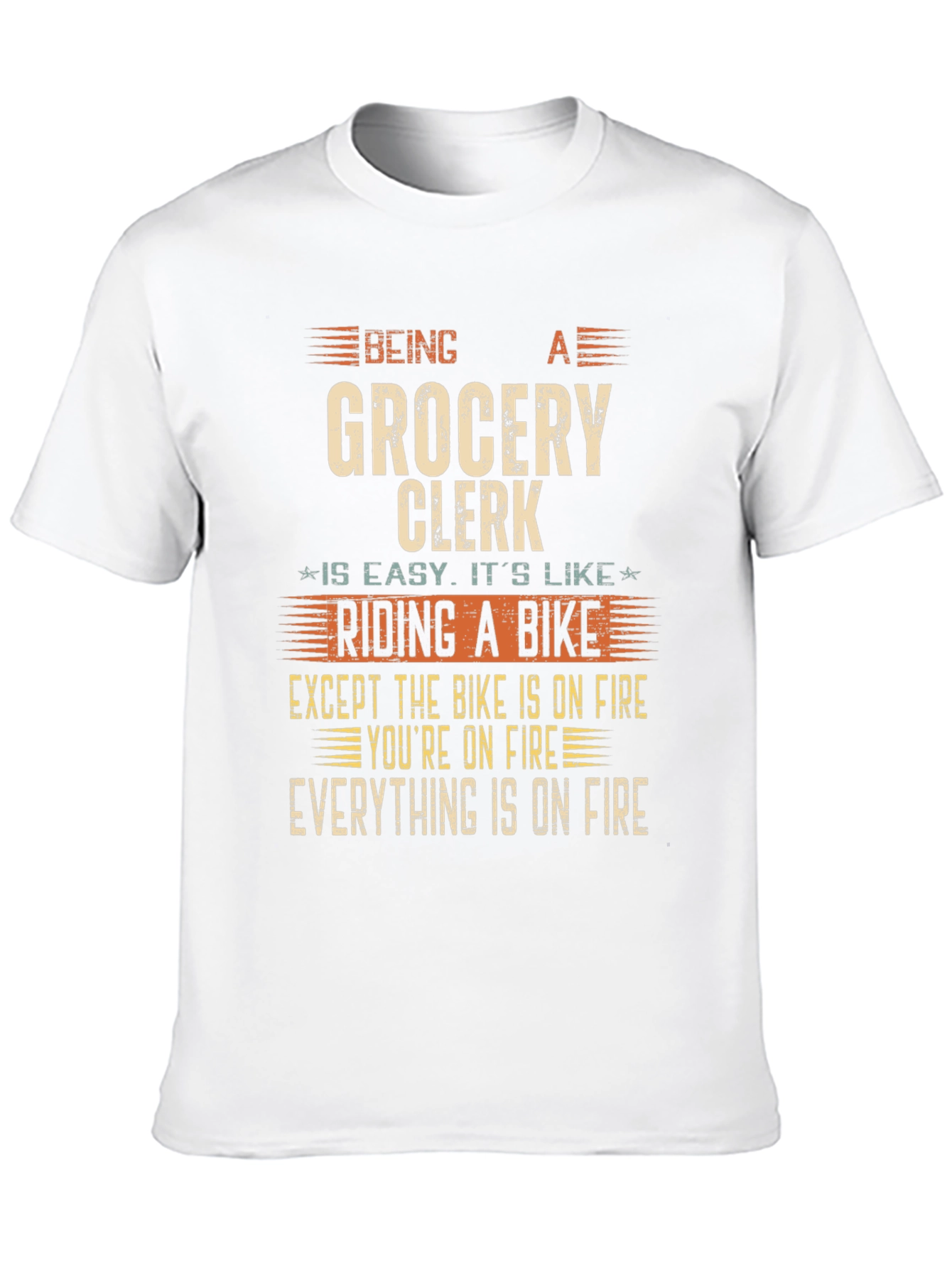 Black Funny Grocery Clerk T-Shirt: Riding A Bike On Fire view 10