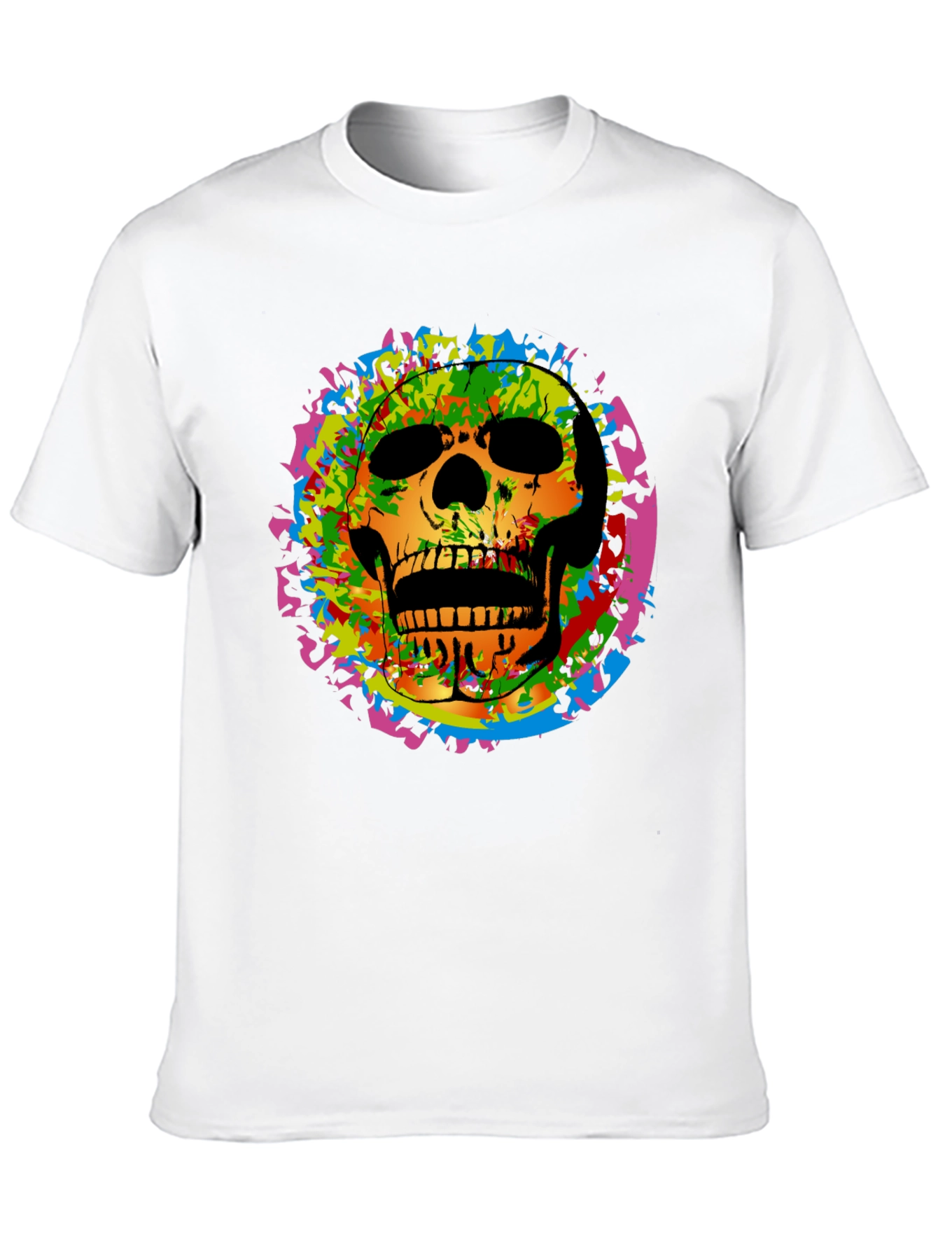 Black Colorful Skull Graphic Tee - Edgy Men's Black T-Shirt view 10