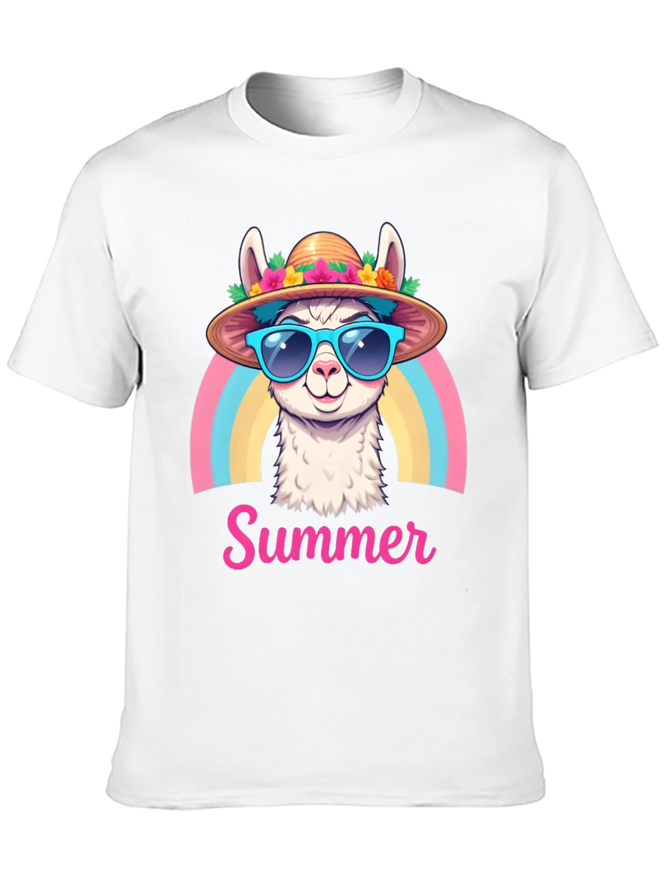 Black Summer Llama T-Shirt Rainbow Hat Sunglasses view 10