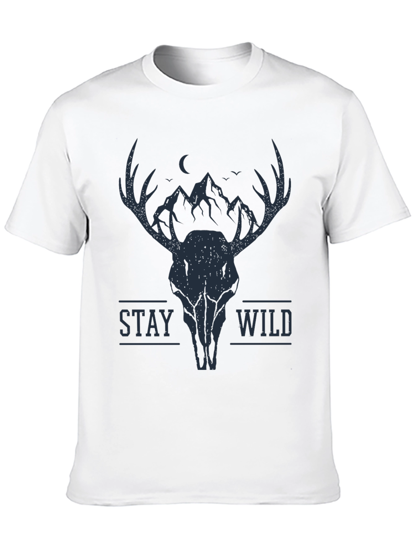 Black Stay Wild Deer Skull Graphic Tee - Black view 10