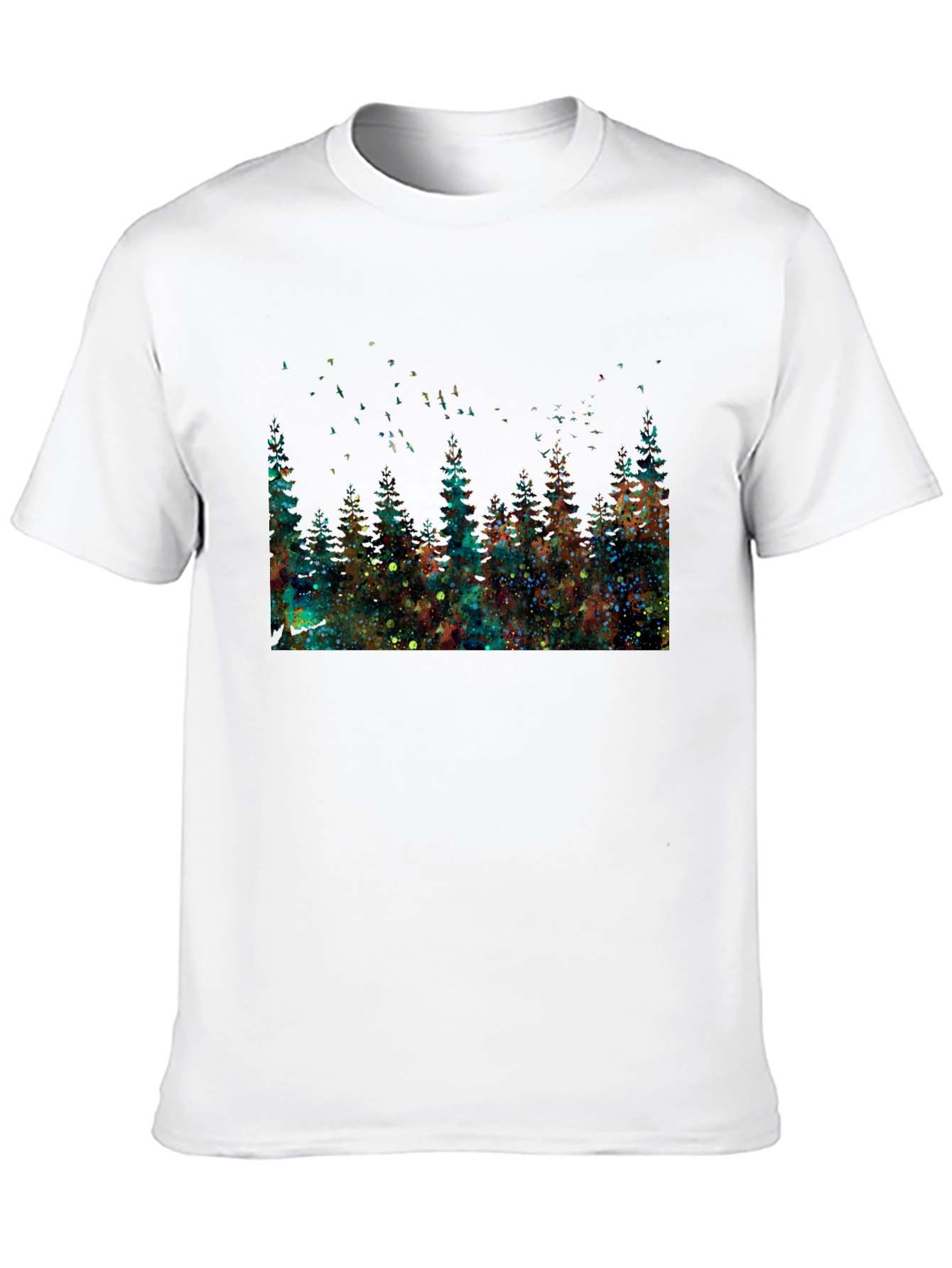 Black Watercolor Forest Black T-Shirt view 10