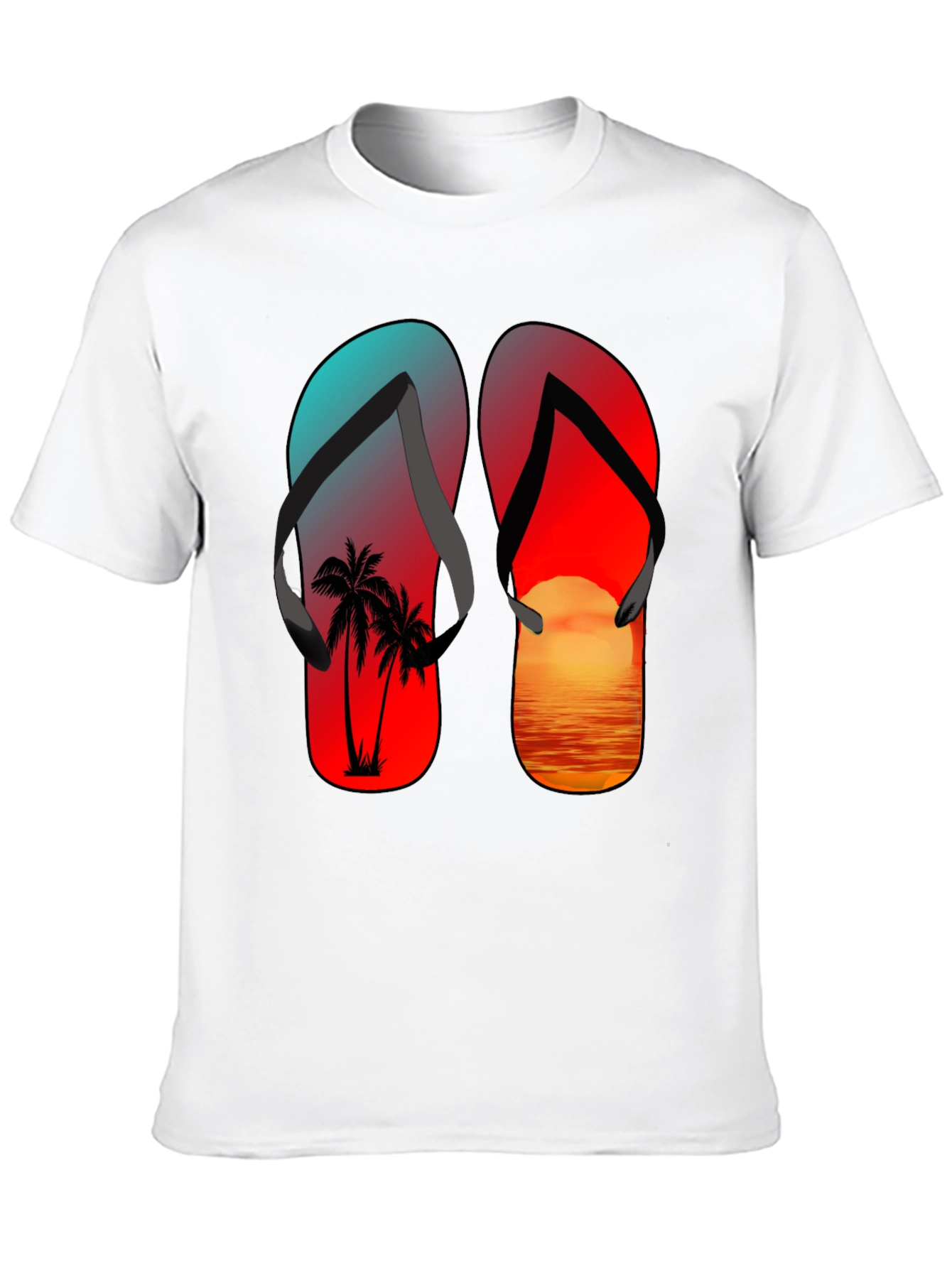 Black Tropical Flip Flop Sunset T-Shirt view 10