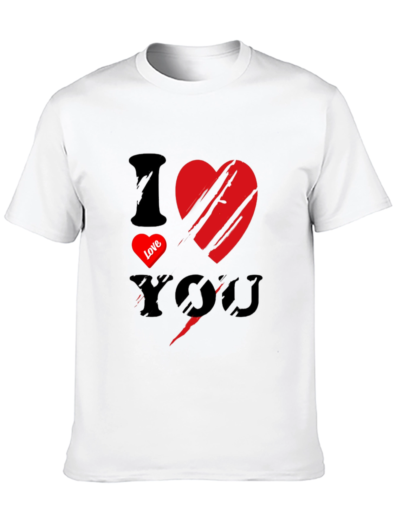 Black I Love You Graphic Print Men's Black T-Shirt view 10
