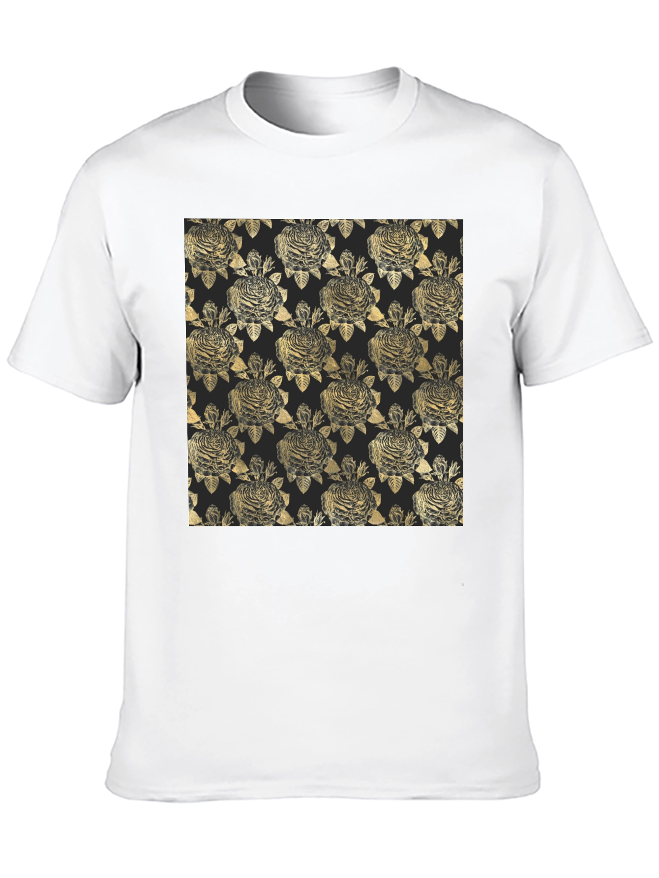 Black Golden Floral Pattern Black T-Shirt view 10