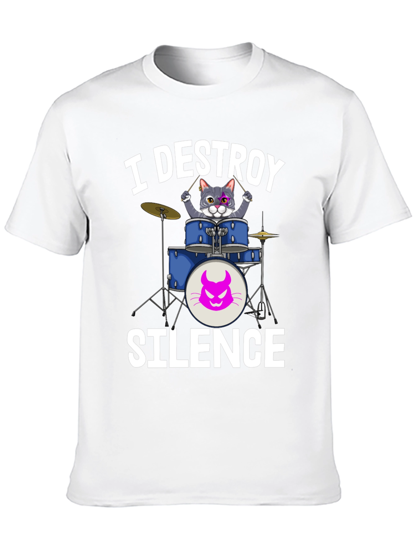 Black I Destroy Silence Cat Drummer T-Shirt view 10