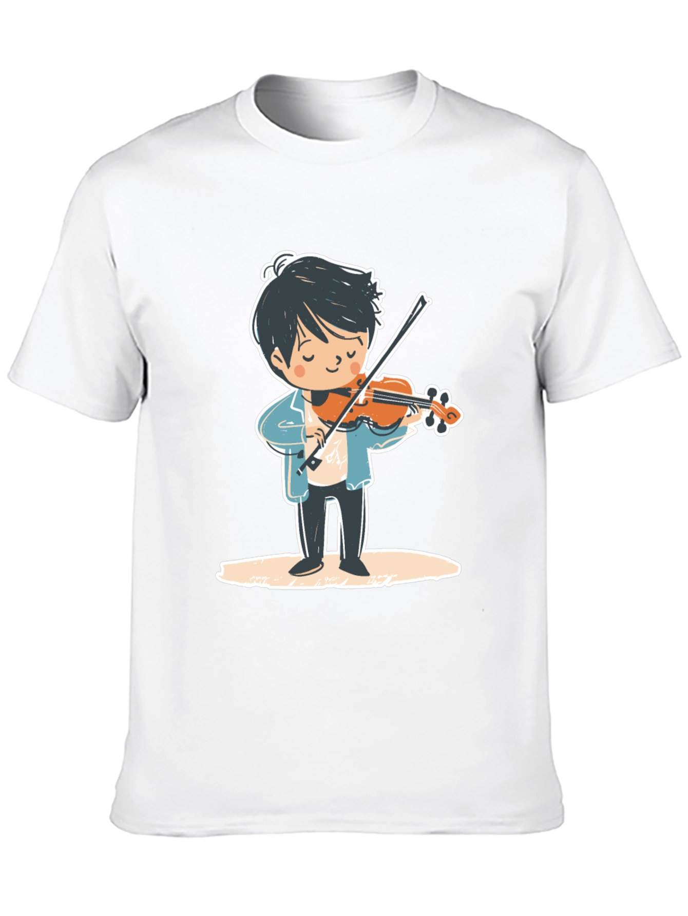 Black Violinist Cartoon Graphic Tee - Unisex Black T-Shirt view 10