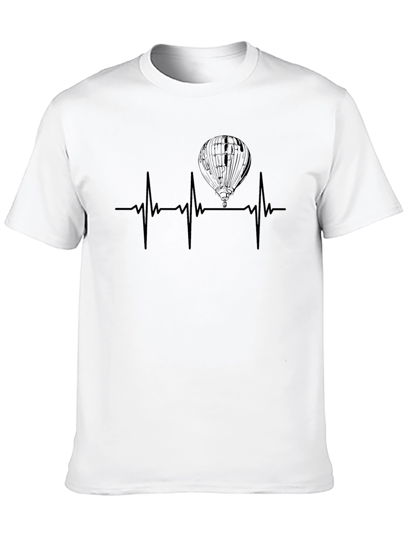 Black Heartbeat Hot Air Balloon T-Shirt - Black, Unique Design view 10