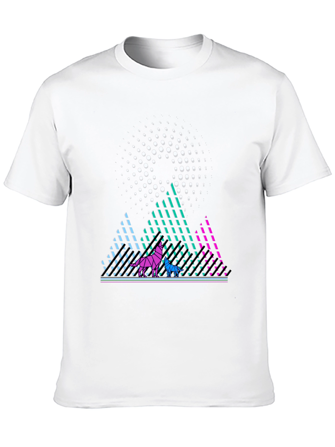 Black Geometric Wolves T-Shirt view 10