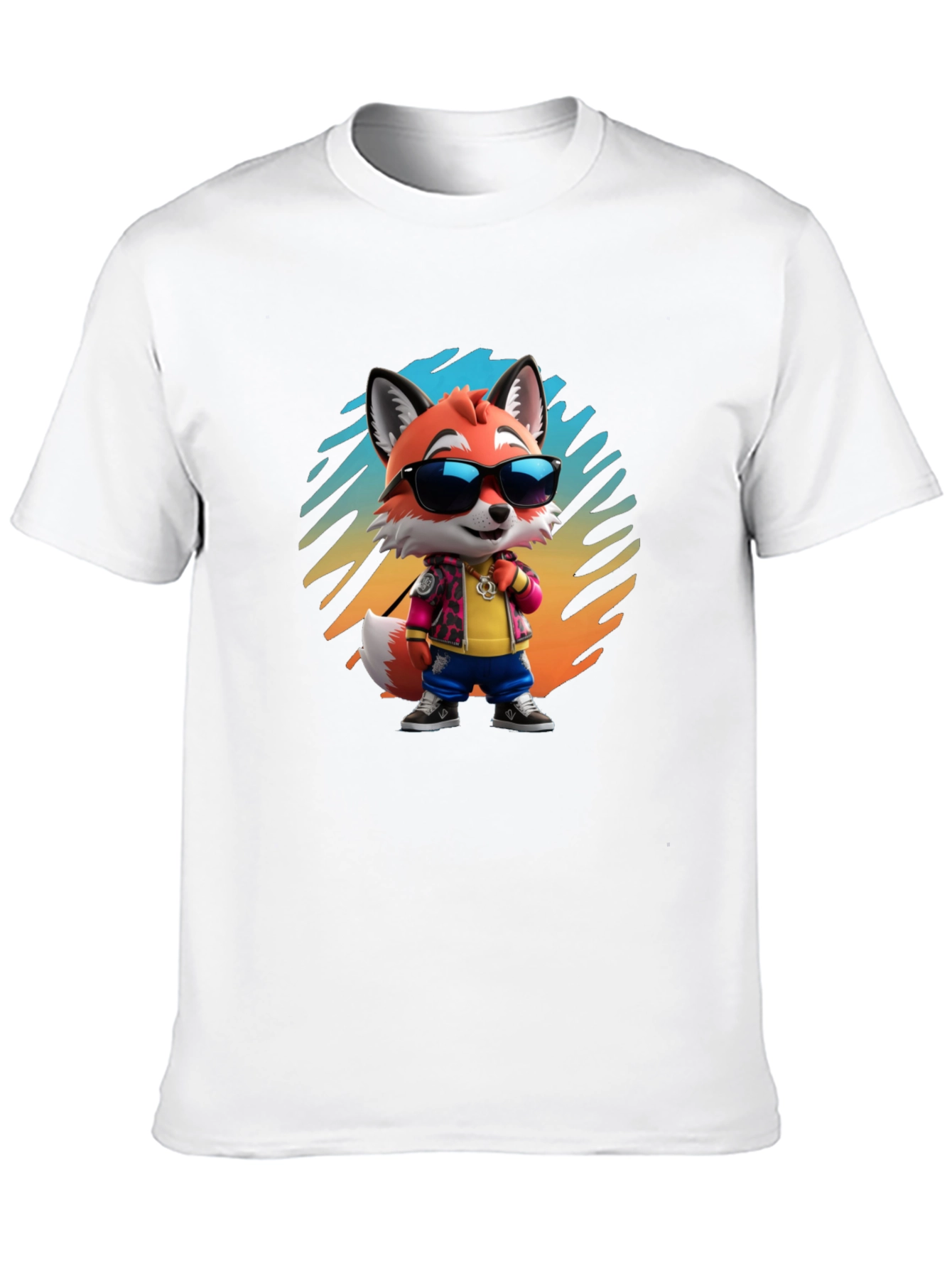 Black Cool Cartoon Fox T-Shirt - Black Cotton Tee view 10