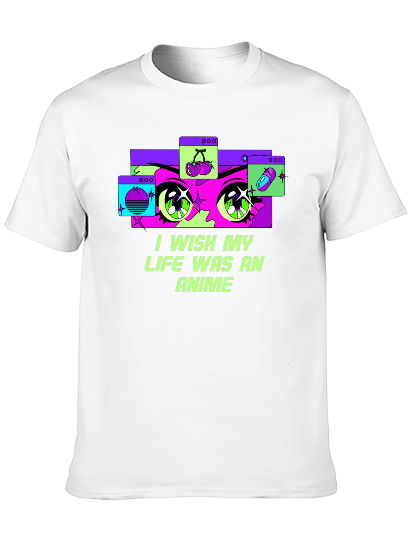 Black I Wish My Life Was Anime Graphic T-Shirt view 10