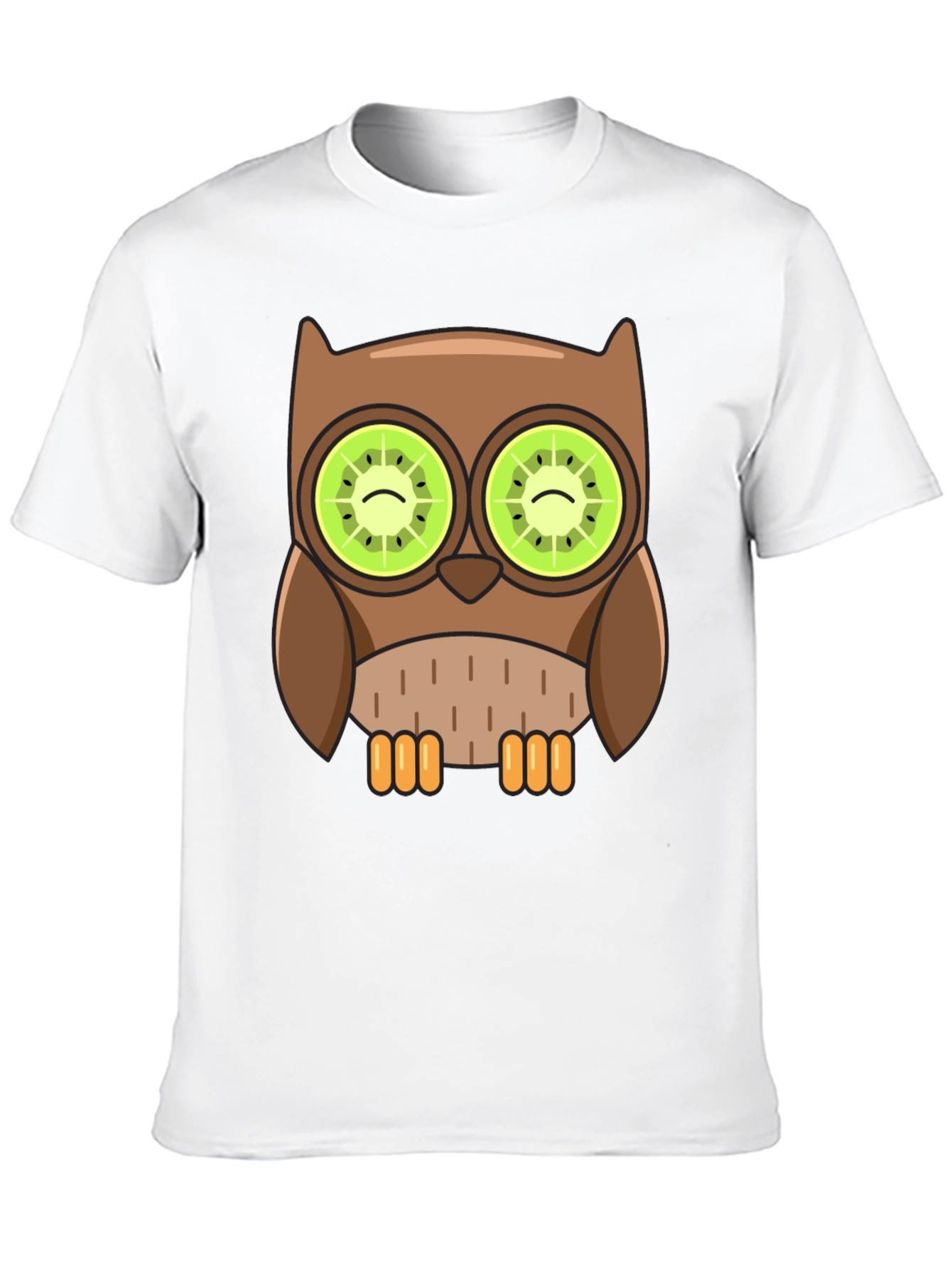 Black Whimsical Owl T-Shirt with Kiwi Eyes Design view 10