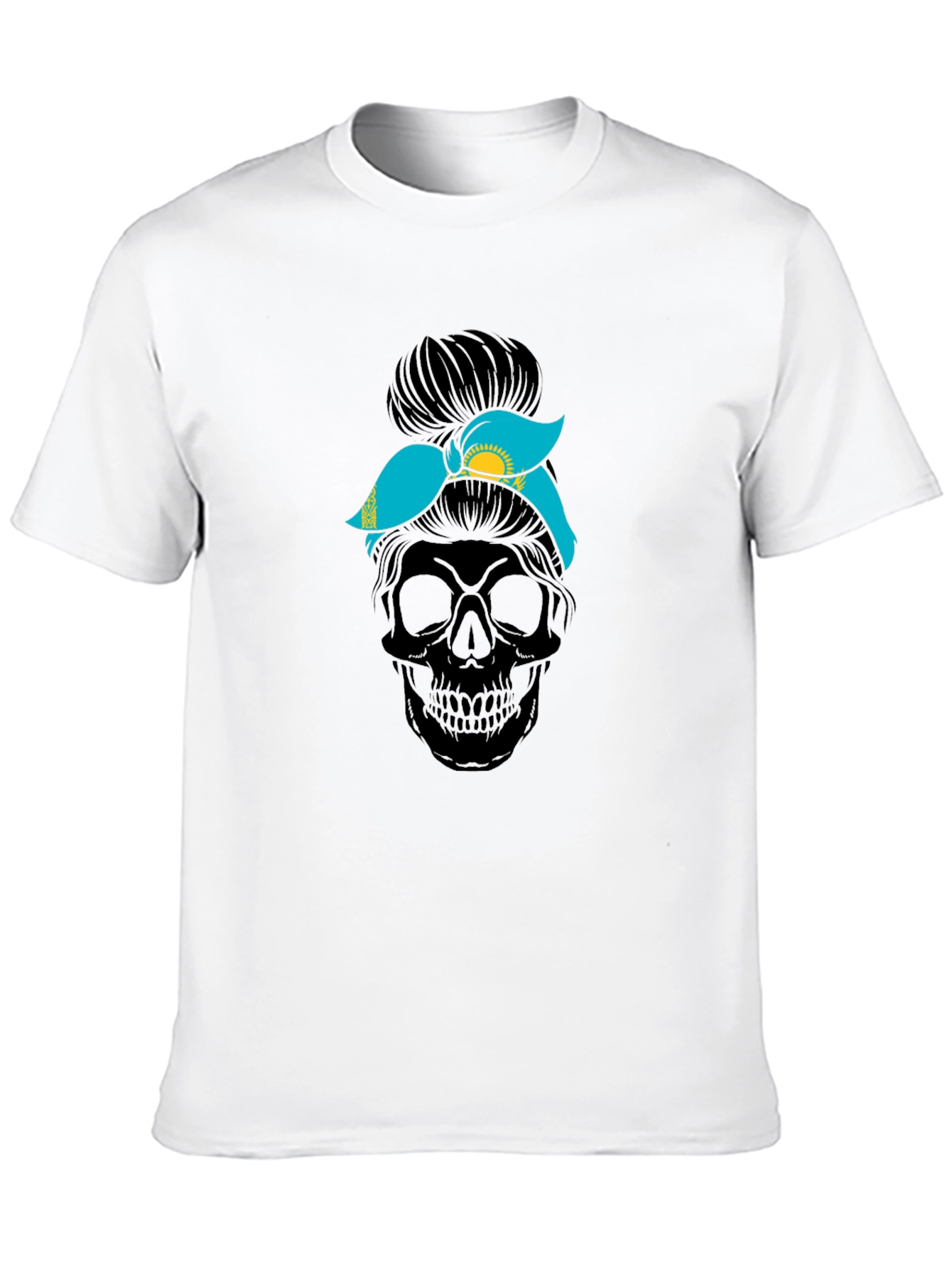 Skull Messy Bun Kazakhstan Flag T-Shirt - 10