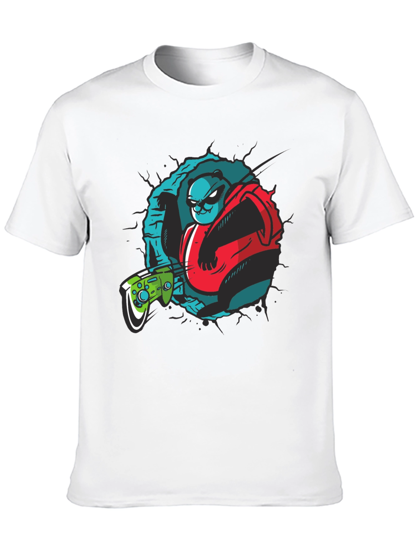 Black Gamer Panda Graphic Tee - Black Cotton T-Shirt view 10