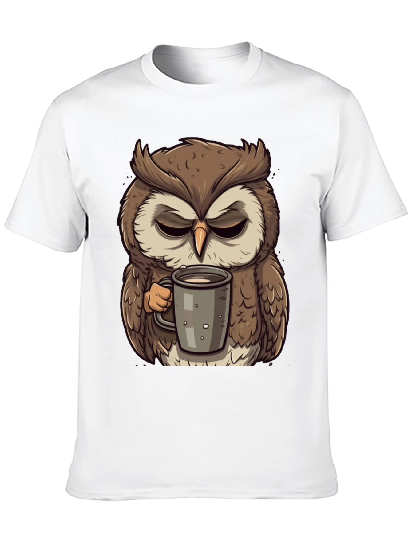 Black Grumpy Owl Coffee T-Shirt - Cute Cartoon Tee view 10