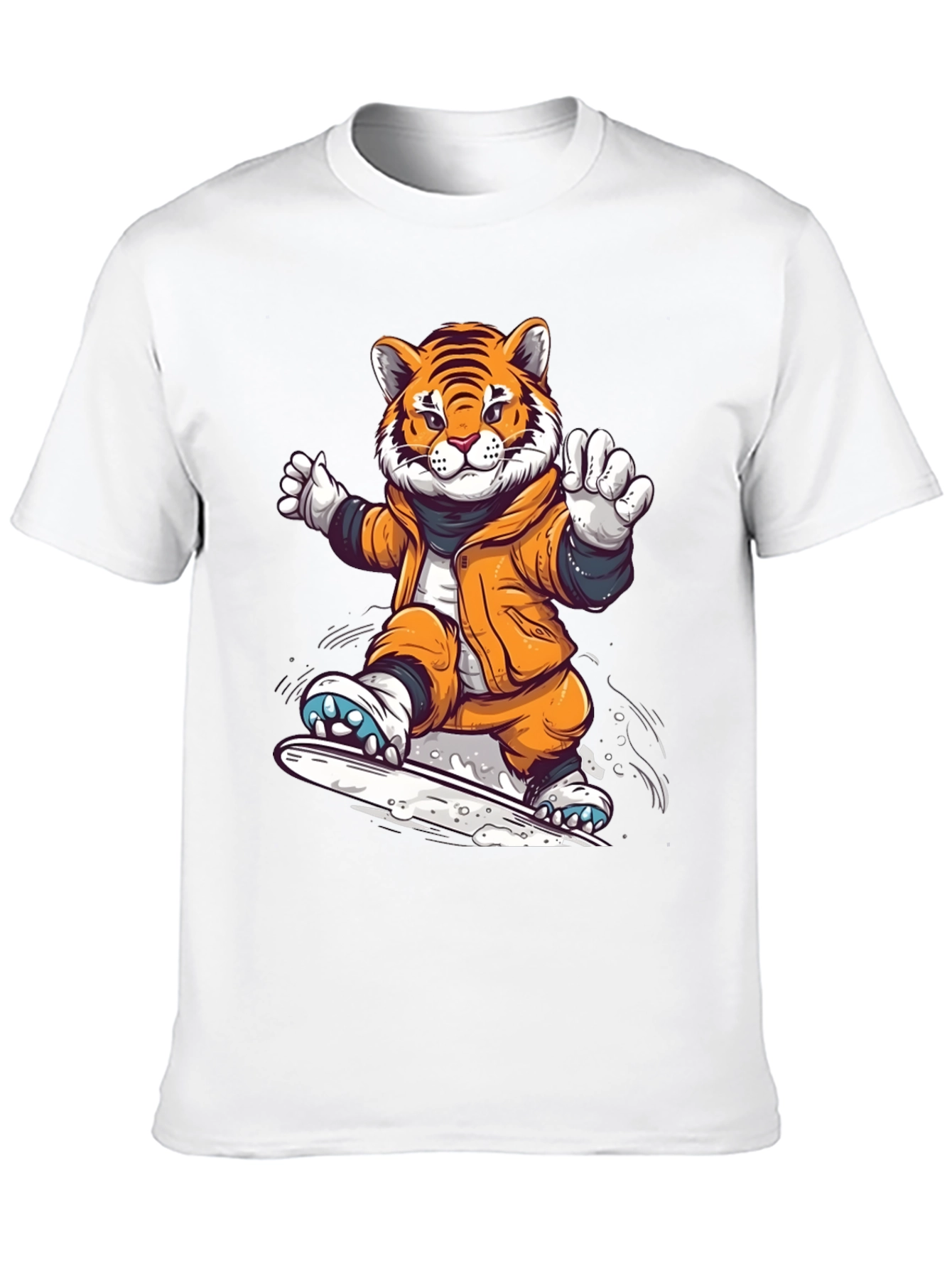 Black Cool Tiger Snowboarding Black T-Shirt view 10