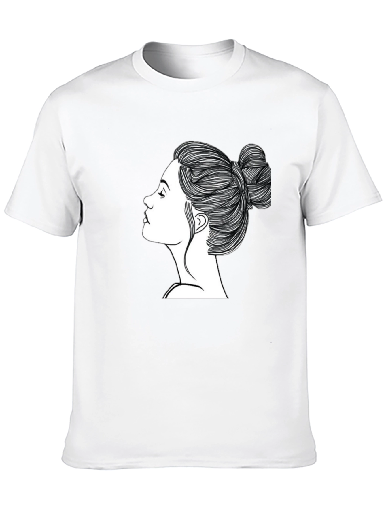 Black Black T-Shirt with Woman's Hair Bun Design view 10