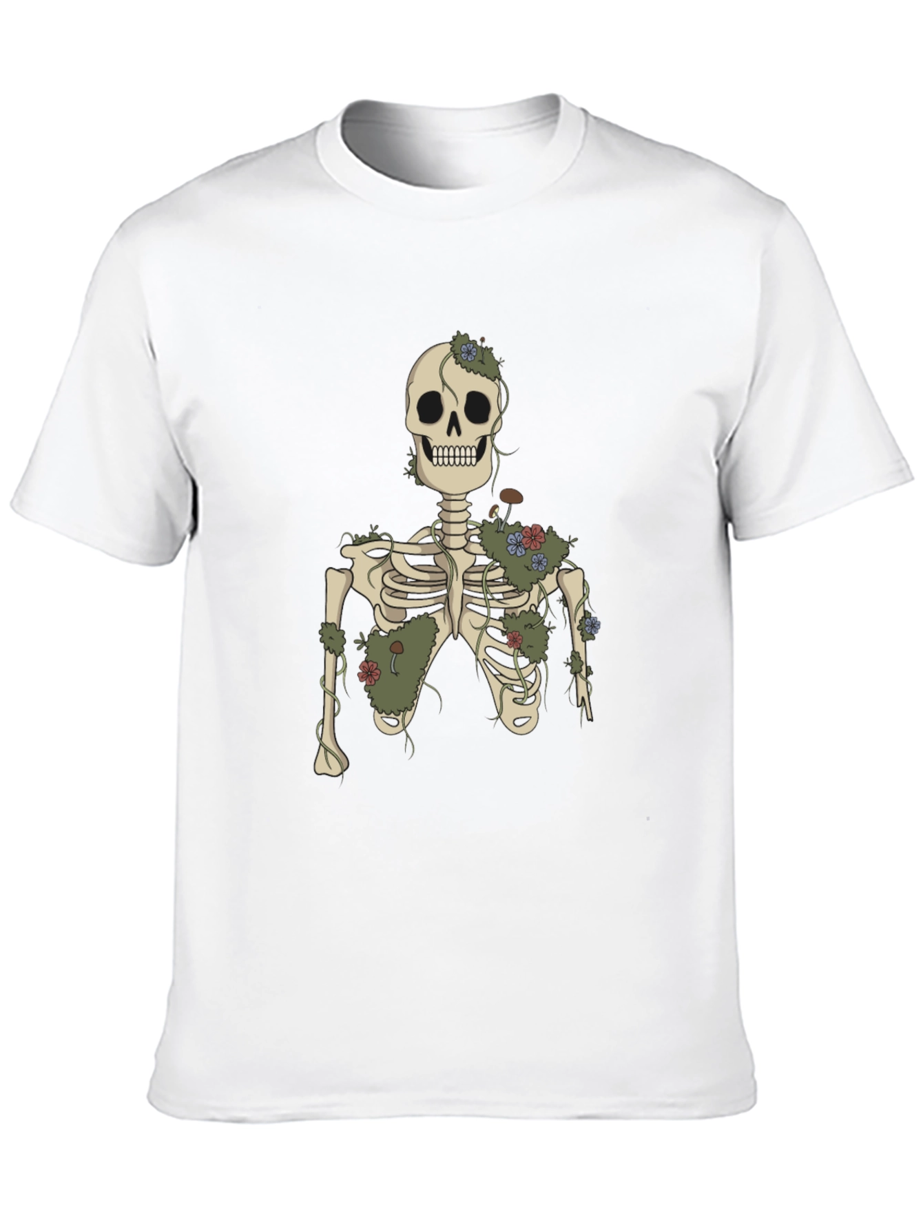 Black Floral Skeleton Graphic Tee - Black Cotton view 10