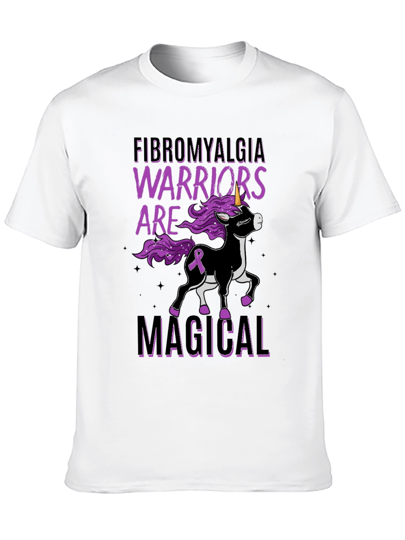 Black Fibromyalgia Warrior Unicorn Black T-Shirt view 10