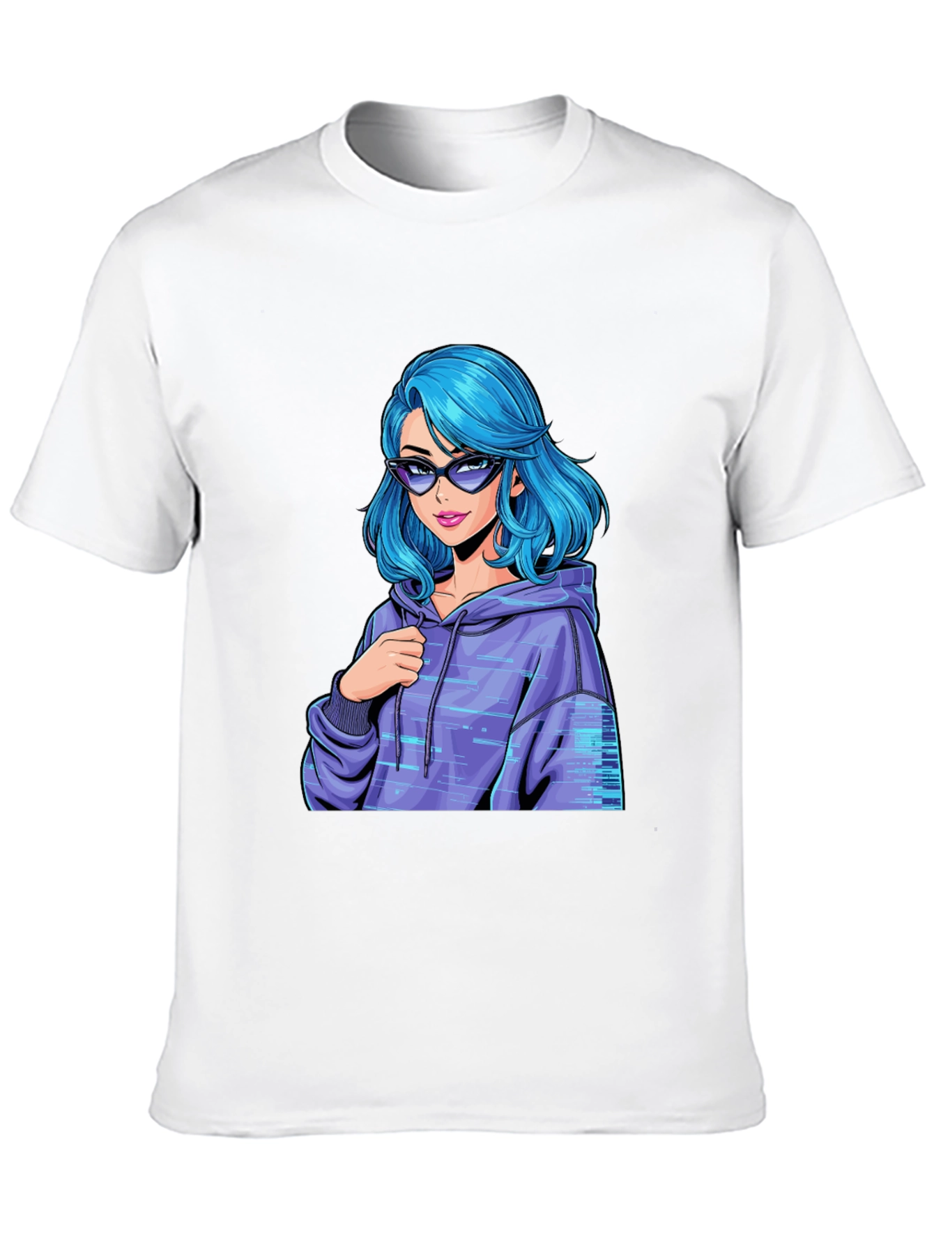 Stylish Black T-Shirt with Blue Anime Girl Design - 10