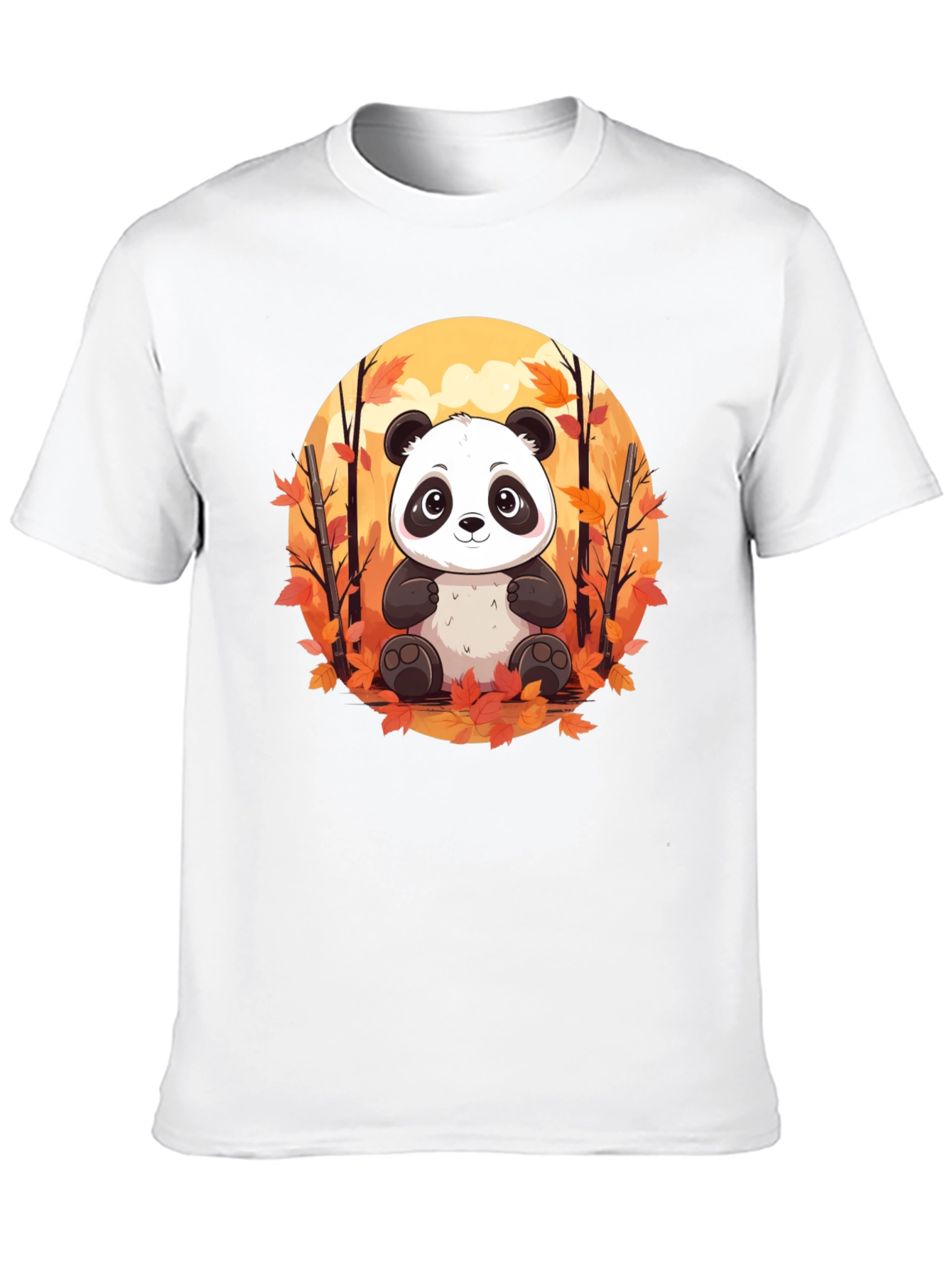 Black Panda Autumn Leaves Black T-Shirt view 10