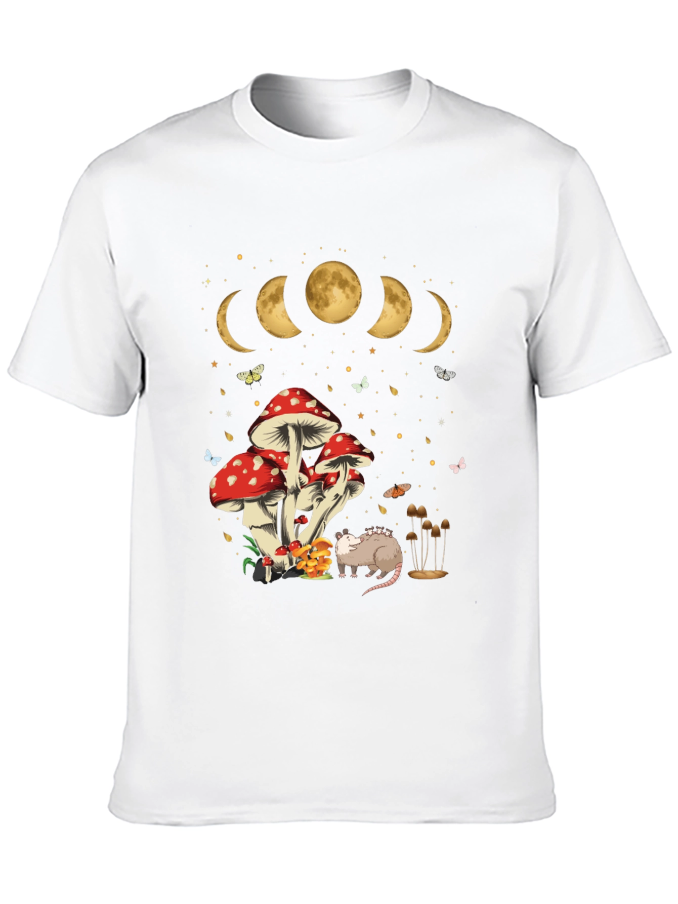 Black Mushroom Moon Phase Opossum Graphic Tee view 10