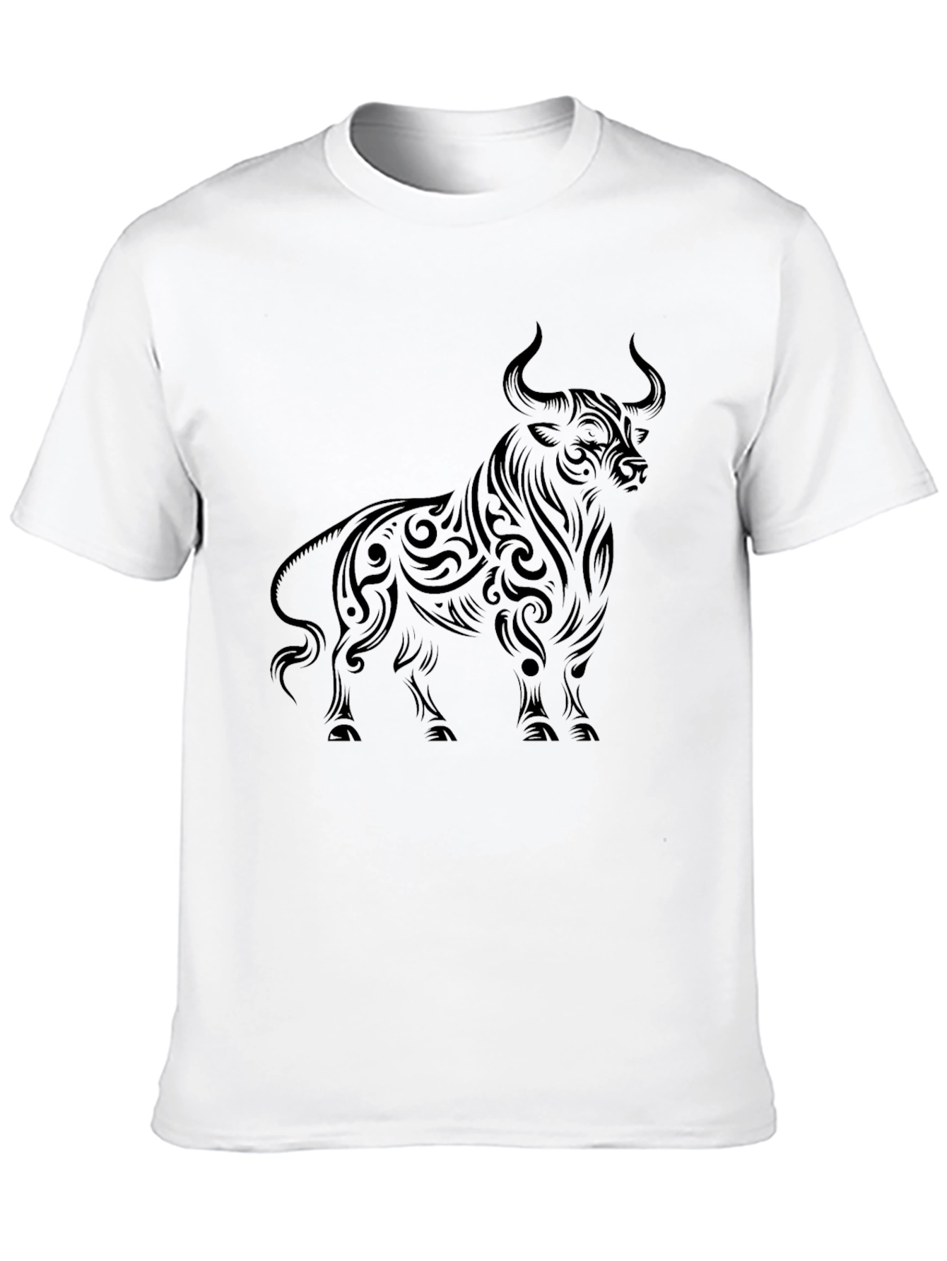 Black Men's Black Bull Graphic Tee - Tribal Art Style view 10