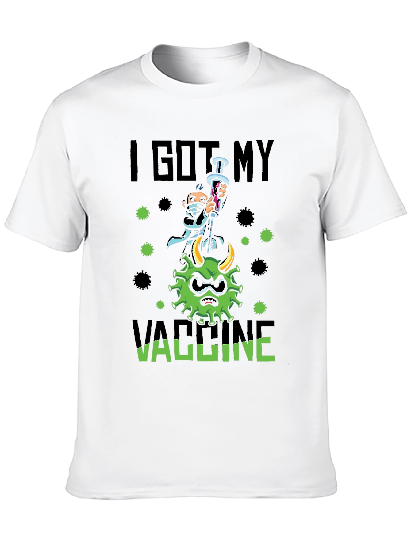 Black I Got My Vaccine T-Shirt - Funny Cartoon Virus Graphic view 10