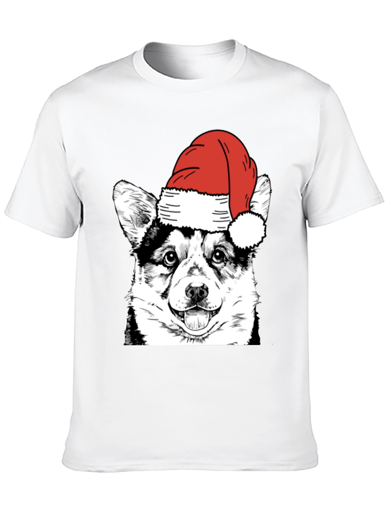 Black Festive Corgi Santa Hat Black T-Shirt view 10
