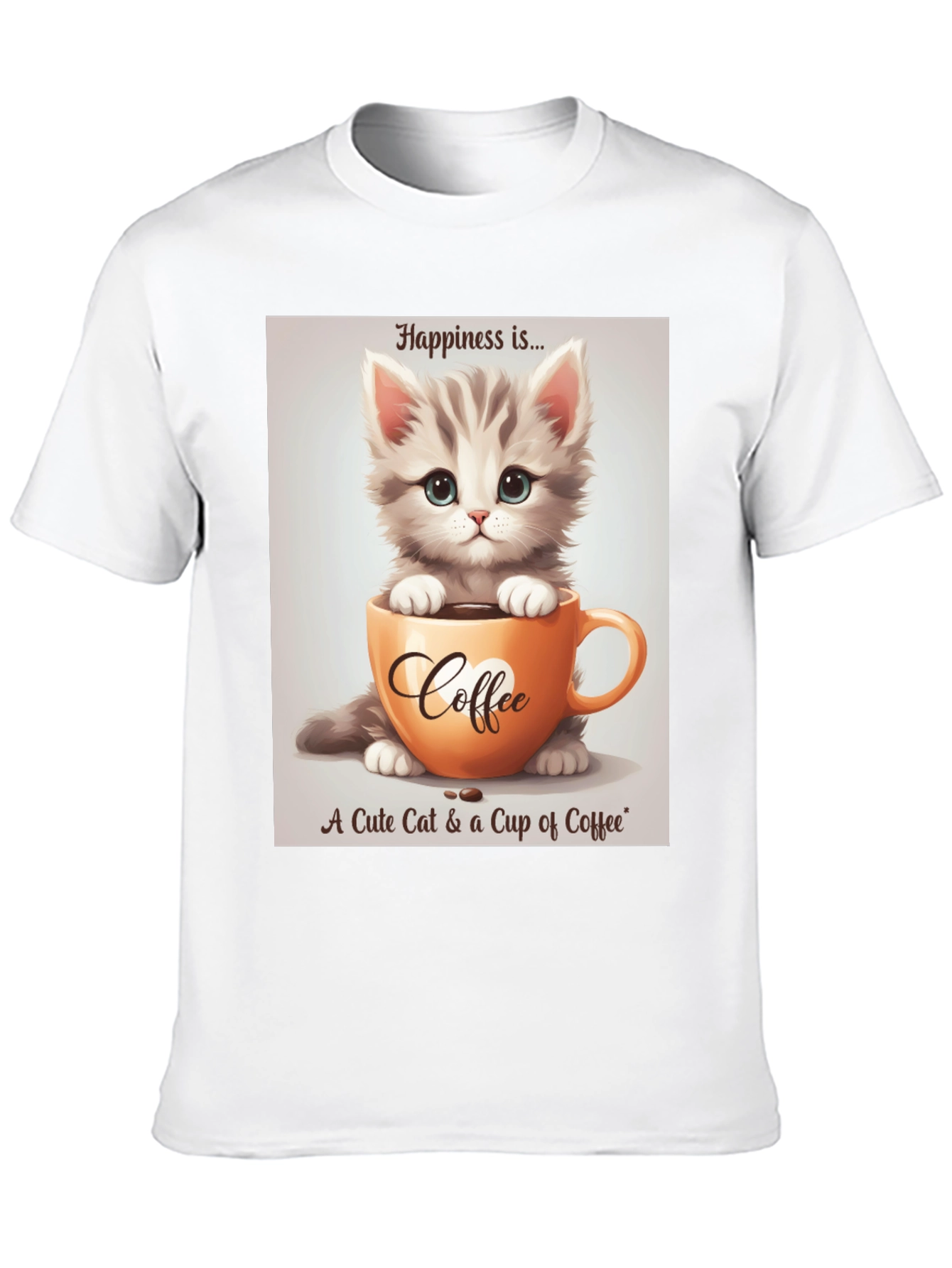 Black Cute Kitten and Coffee T-Shirt - Happiness Is... view 10