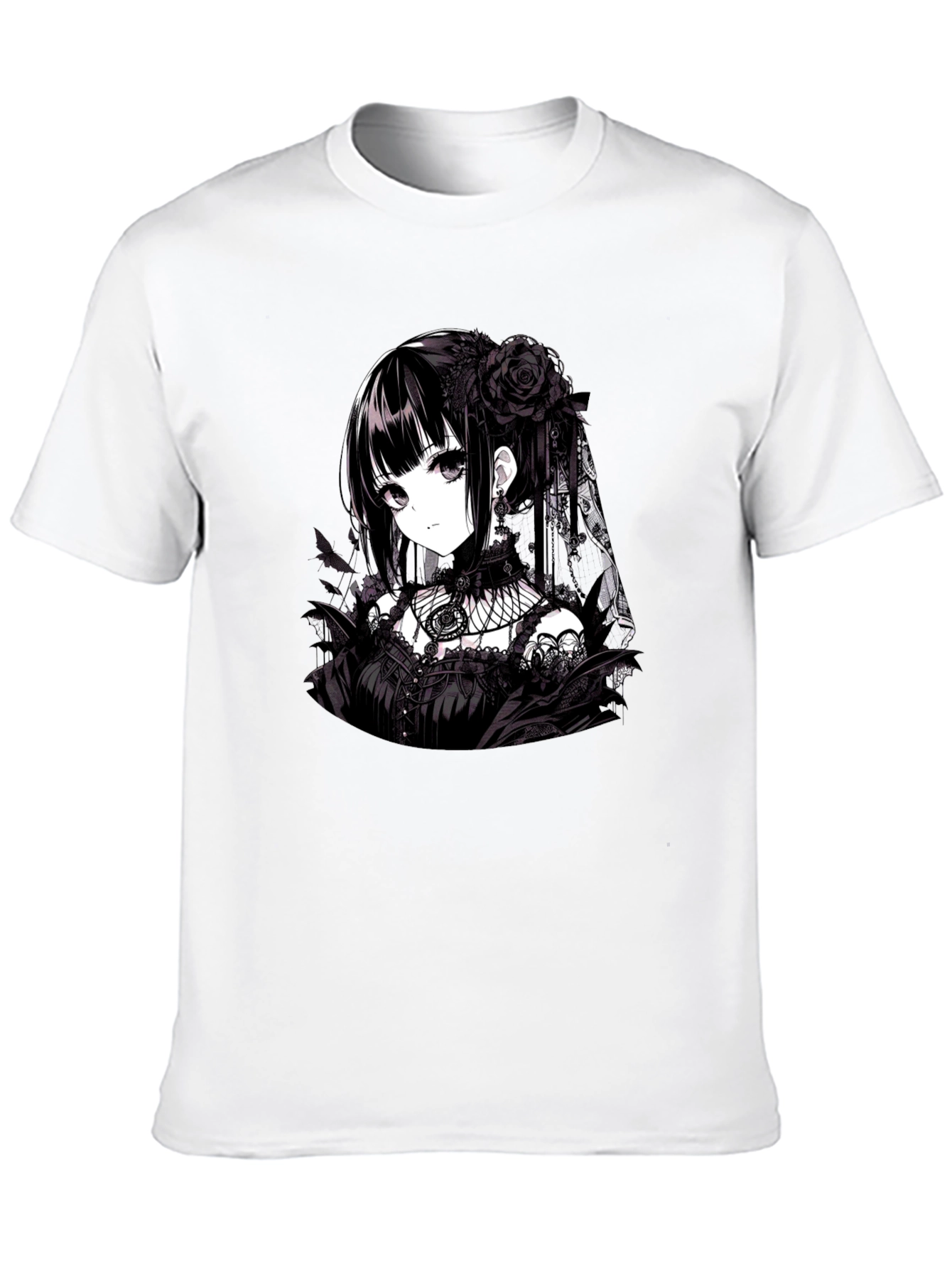 Black Gothic Anime Girl T-Shirt - Black view 10