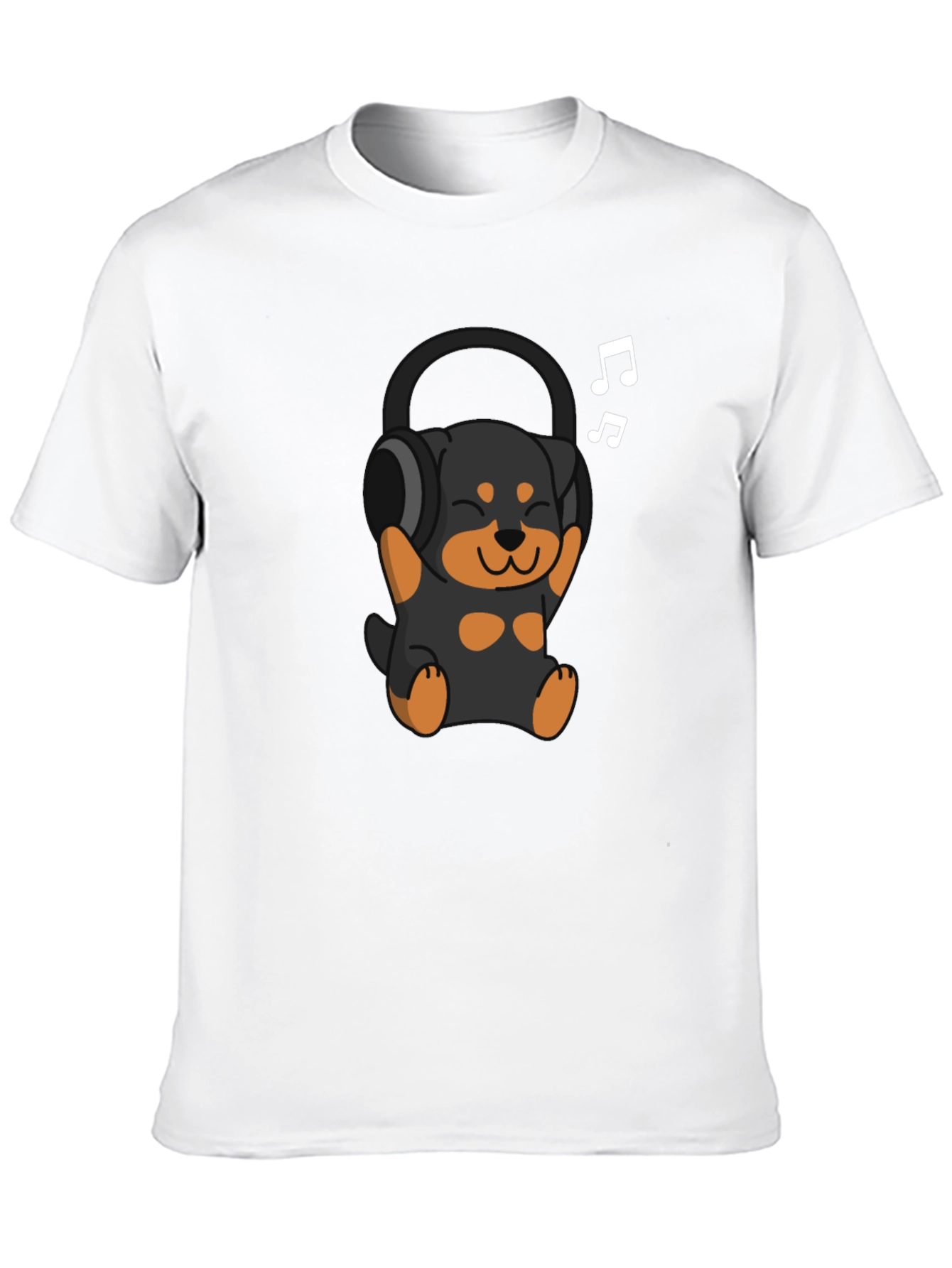 Black Rottweiler Puppy Headphones Black T-Shirt view 10