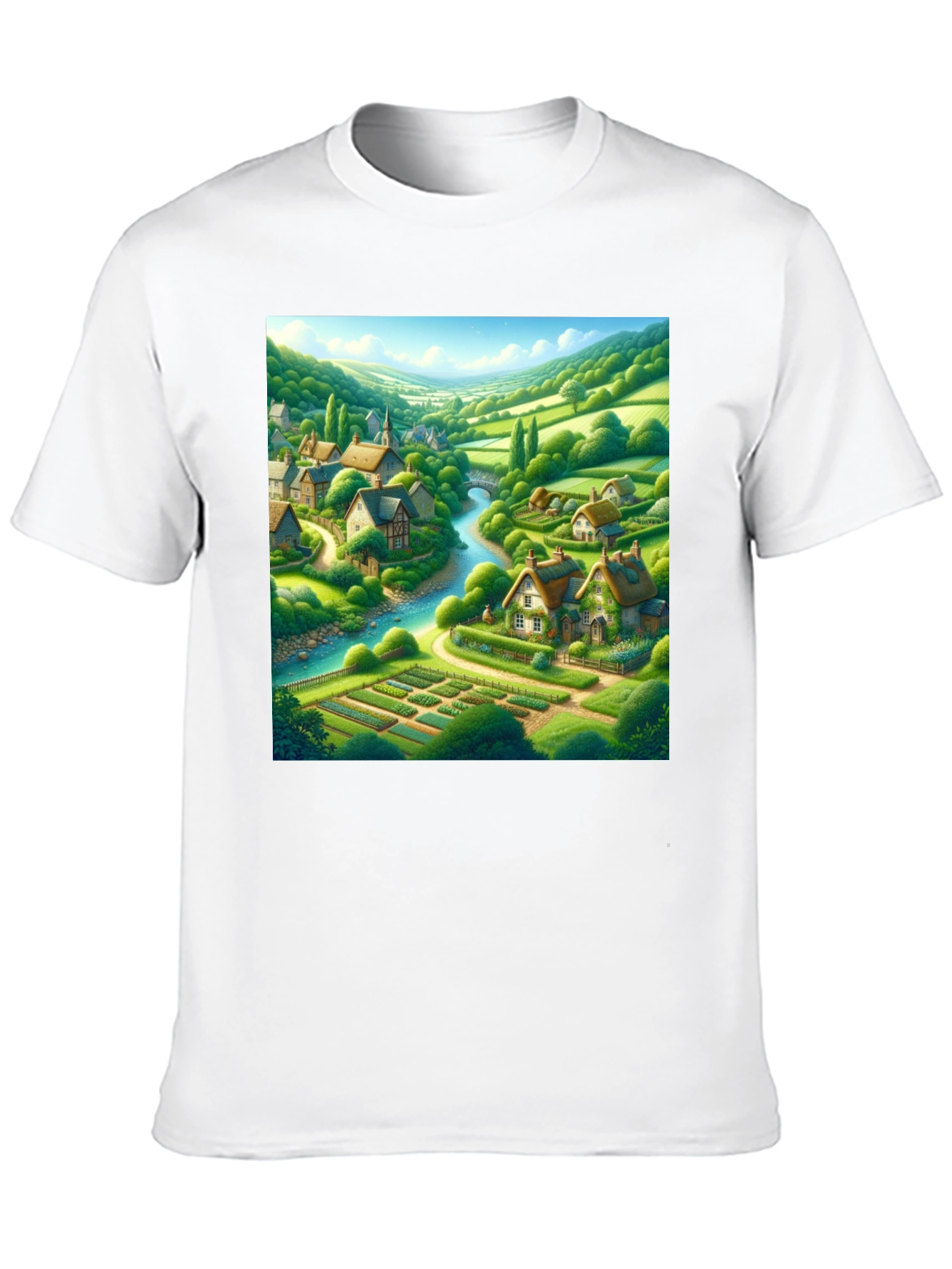 Black Quaint Village T-Shirt - Scenic Landscape Tee view 10