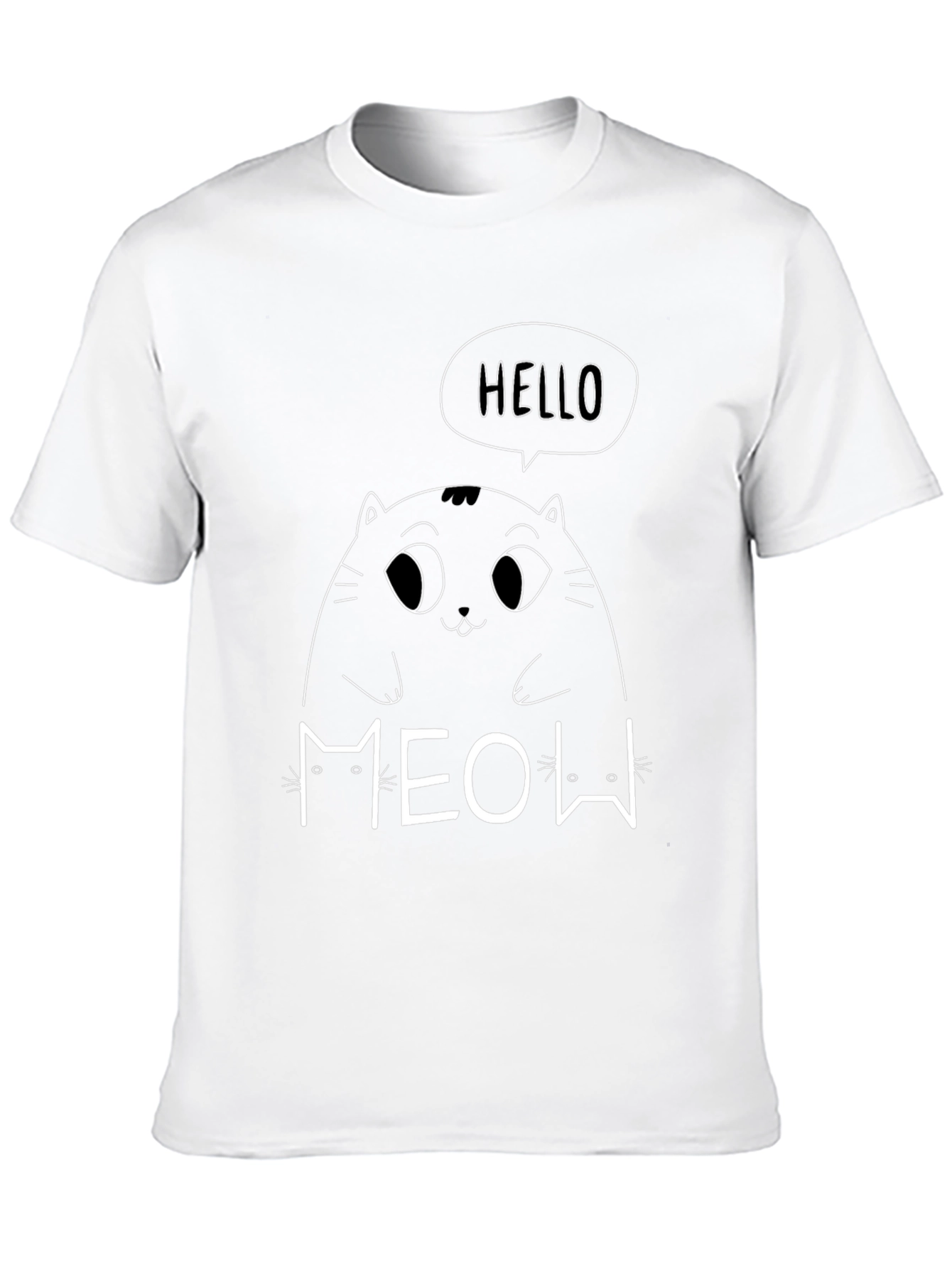 Black Cute Cat Hello Meow Graphic T-Shirt view 10