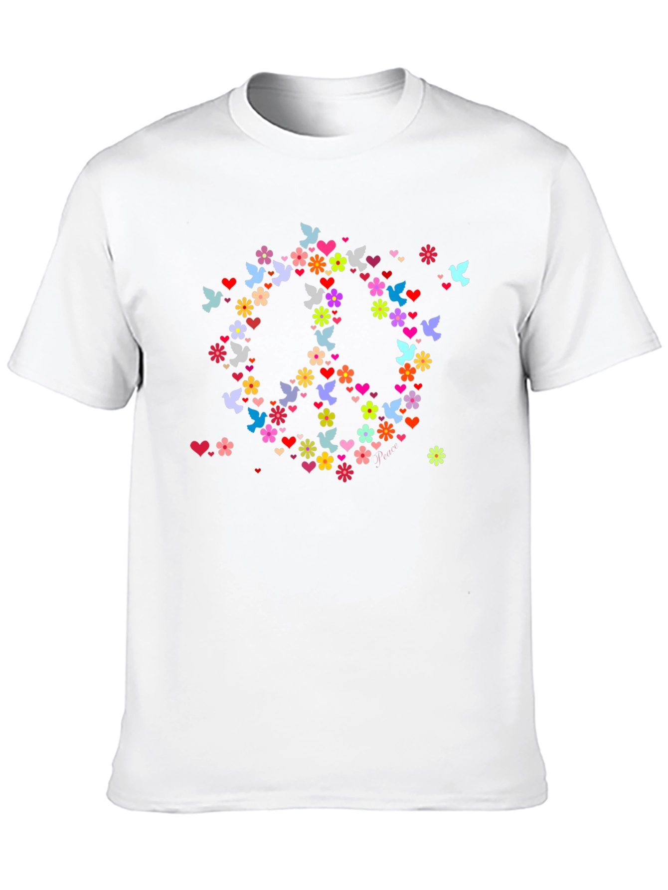 Black Peace Sign Floral Men's Black T-Shirt view 10