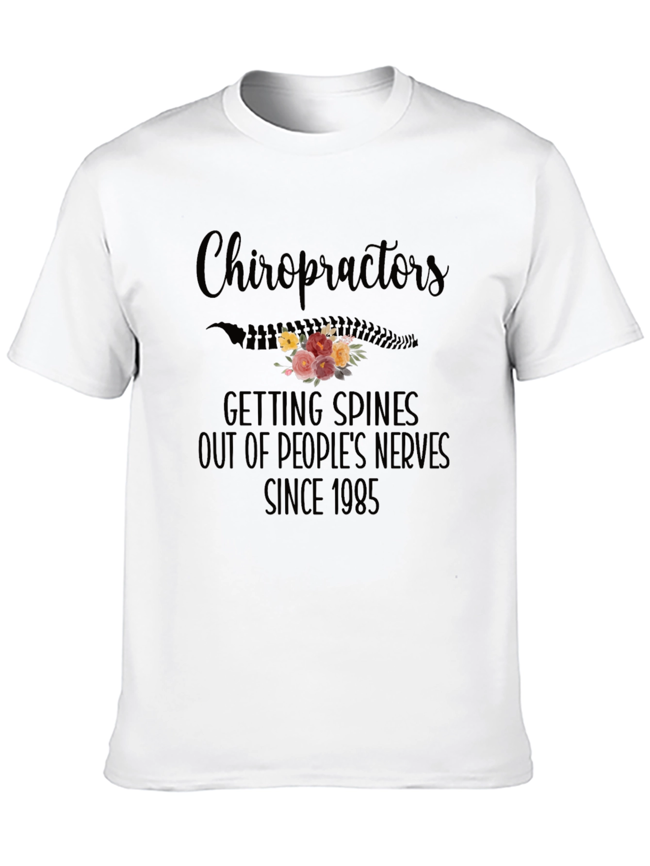 Black Chiropractor Spine Flower Graphic Tee - Since 1985 view 10