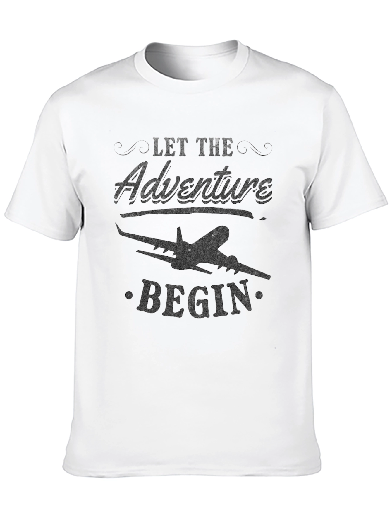 Black Adventure Begins Tee - Airplane Graphic Black T-Shirt view 10