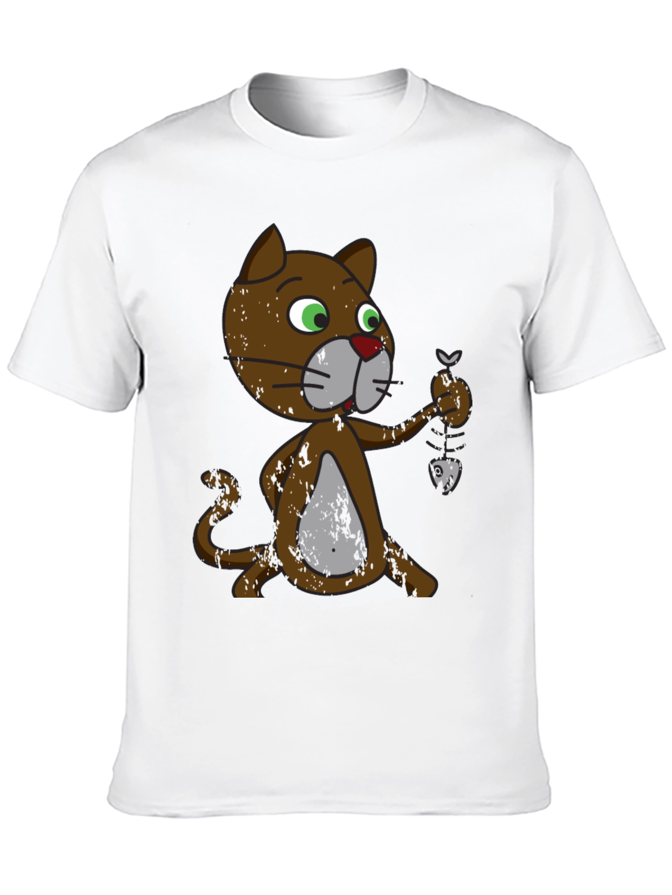 Black Cartoon Cat Fish Skeleton T-Shirt view 10