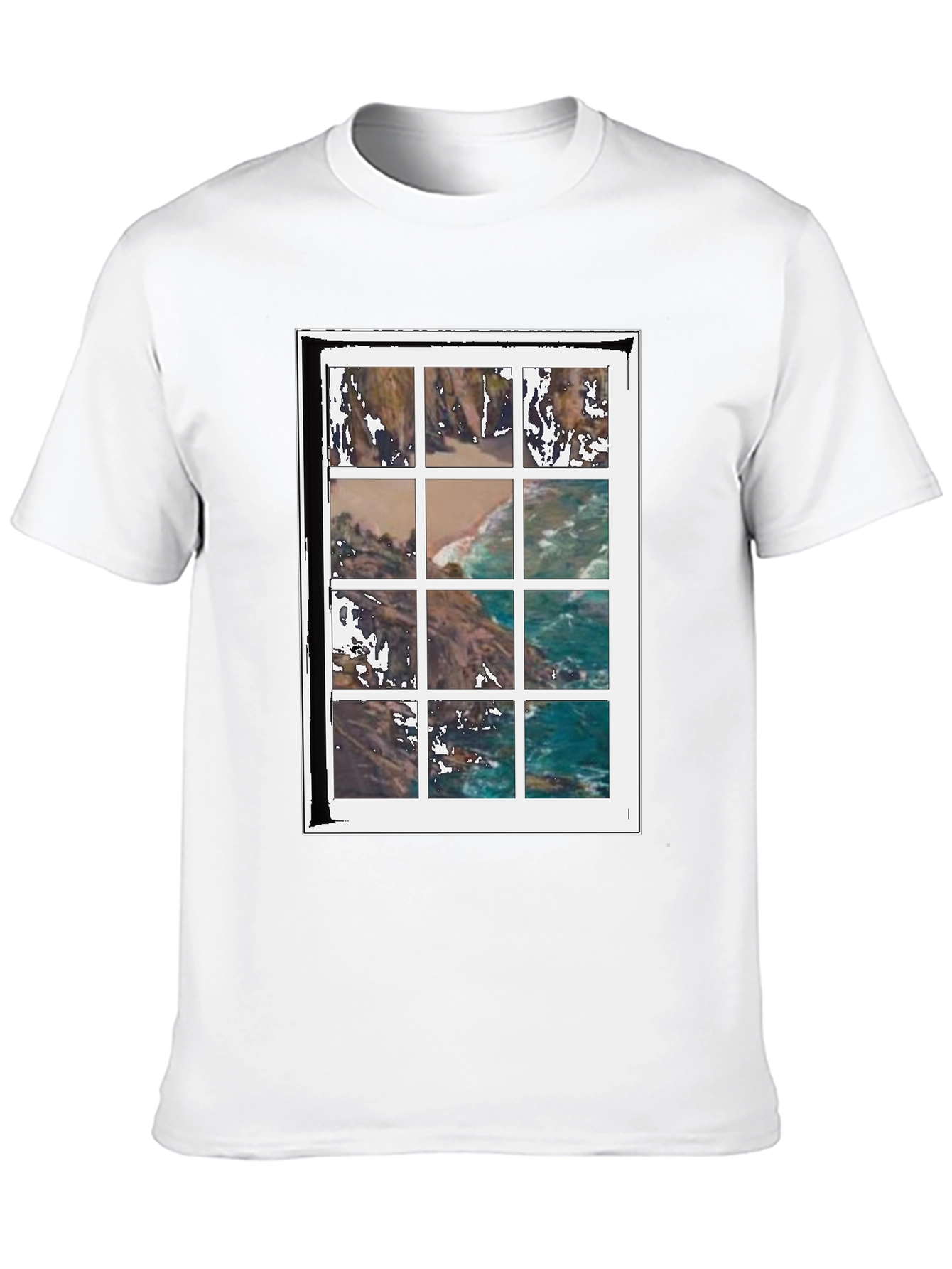 Black Coastal View Grid Print Black T-Shirt view 10