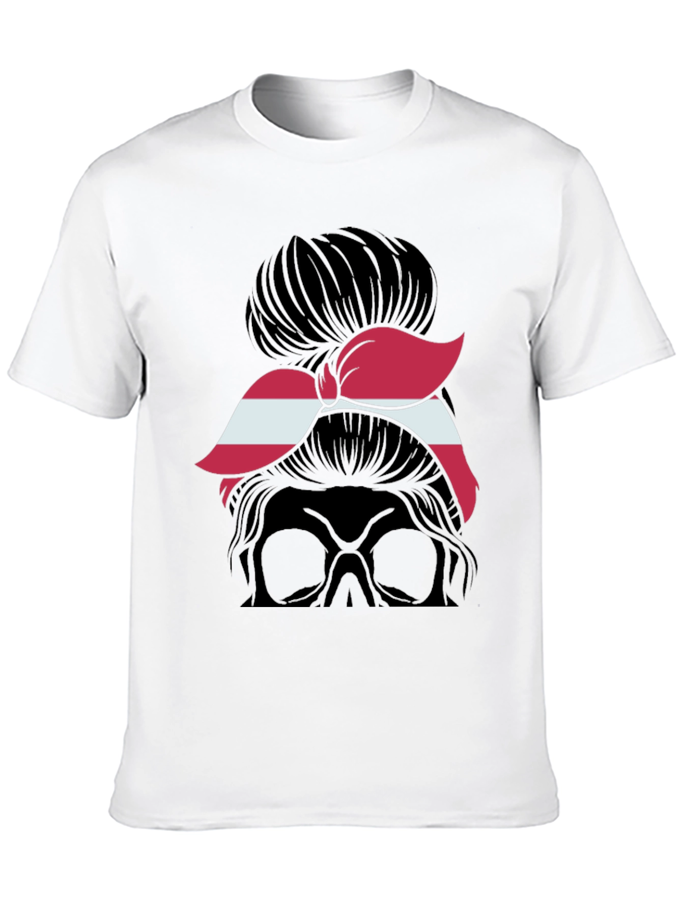 Black Messy Bun Skull Latvia Flag T-Shirt view 10