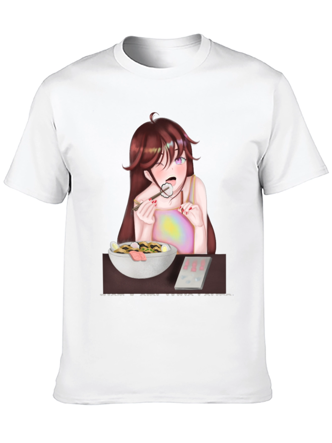 Black Anime Girl Eating Ramen T-Shirt view 10