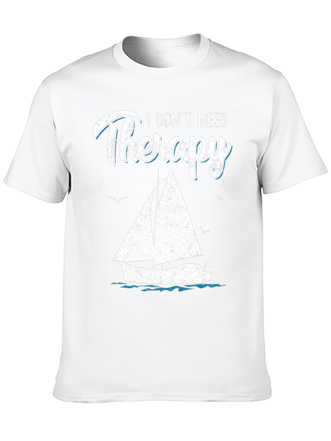Black Sailboat Therapy Graphic T-Shirt: Black Cotton Tee view 10